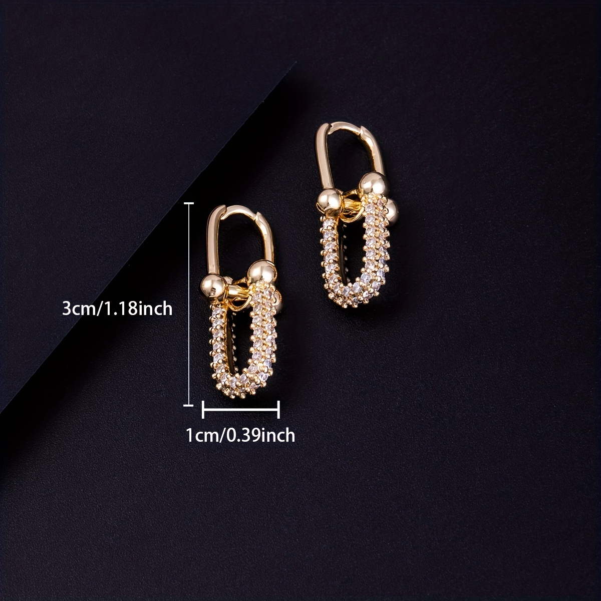 Zirconia Decor Earrings Golden Plated Studs For Men