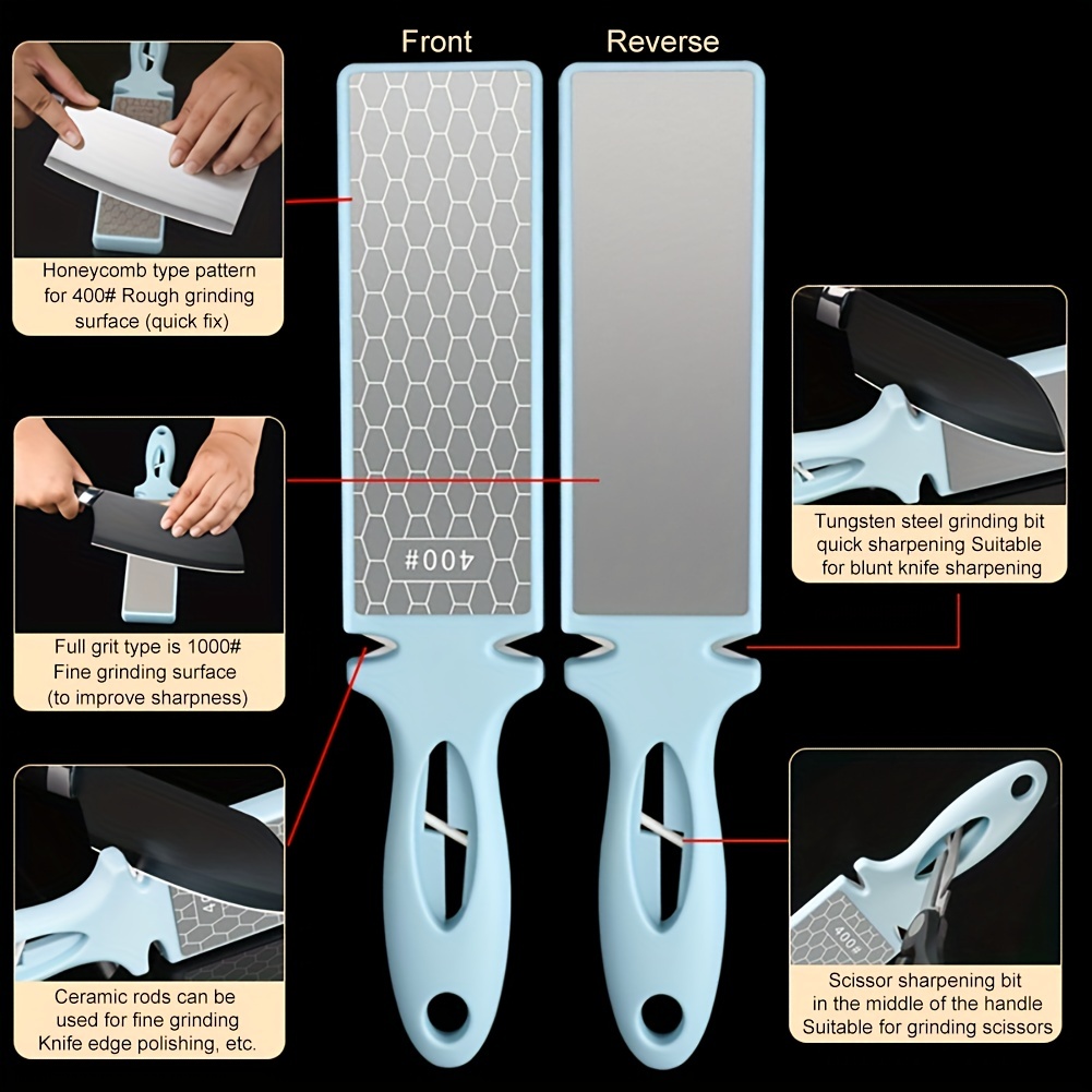 Knife Sharpener - 4 Stage Sharpening Tool with 800 Grit Professional  Whetstone | Scissor Blade Slot | Knife Sharpeners for Kitchen & Pocket  Knives 