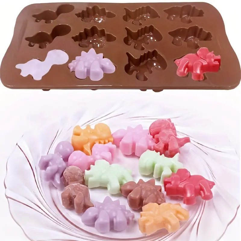 2Pcs Dinosaur Silicone Molds Food Grade Silicone Chocolate Molds, DIY QQ  Fudge Mold Non-Stick Candy Mold for Cupcake Decor