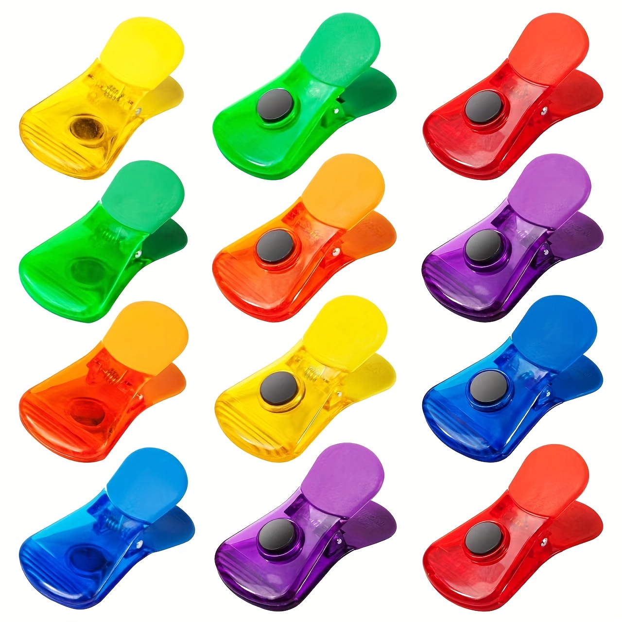 12 Pack Magnetic Chip Clips, Bag Clips Food Bag Clips for Food Packages,  Kitchen Clips with Magnet for Fridge, Plastic Assorted Colors Bag Clips for