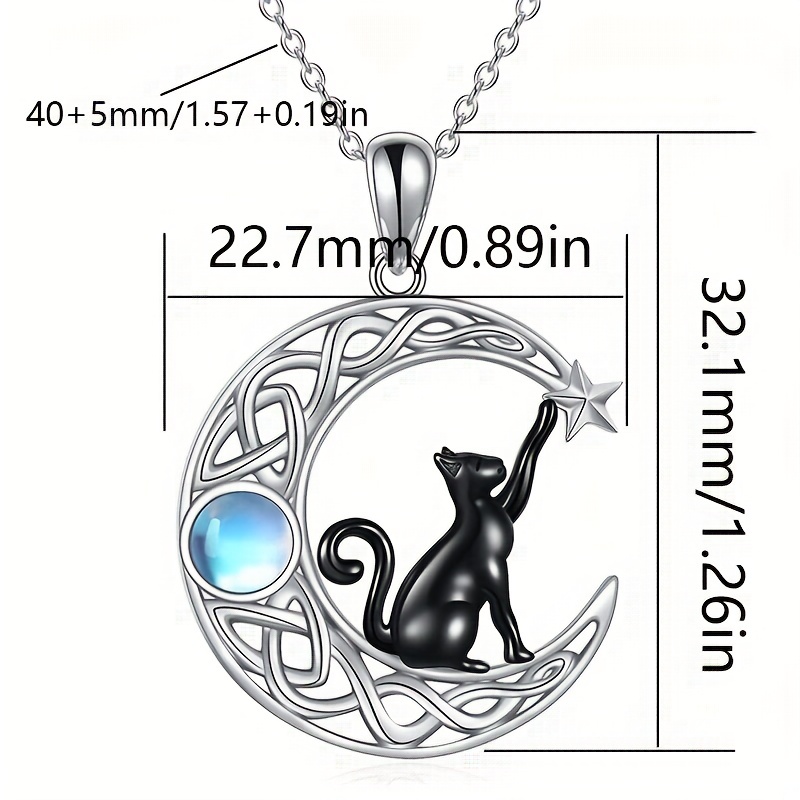 Collana gatto in argento sterling in ciondolo luna gatto in