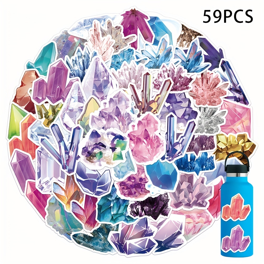 59pcs Crystal Stickers Pack，Gem Aesthetic Vinyl Waterproof Stickers For  Water Bottle, Laptop, Phone, Scrapbooking, Journaling, Car Decals Gifts For  P