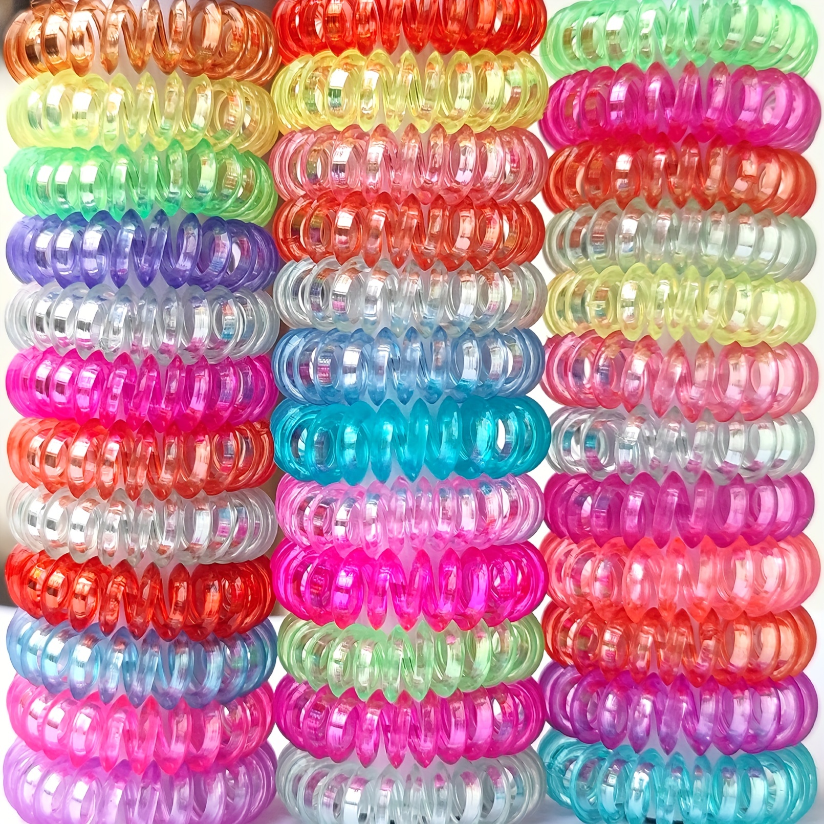 10 Rainbow Spiral Coil Jelly Elastic Hair Scrunchies Telephone Cord  Ponytail