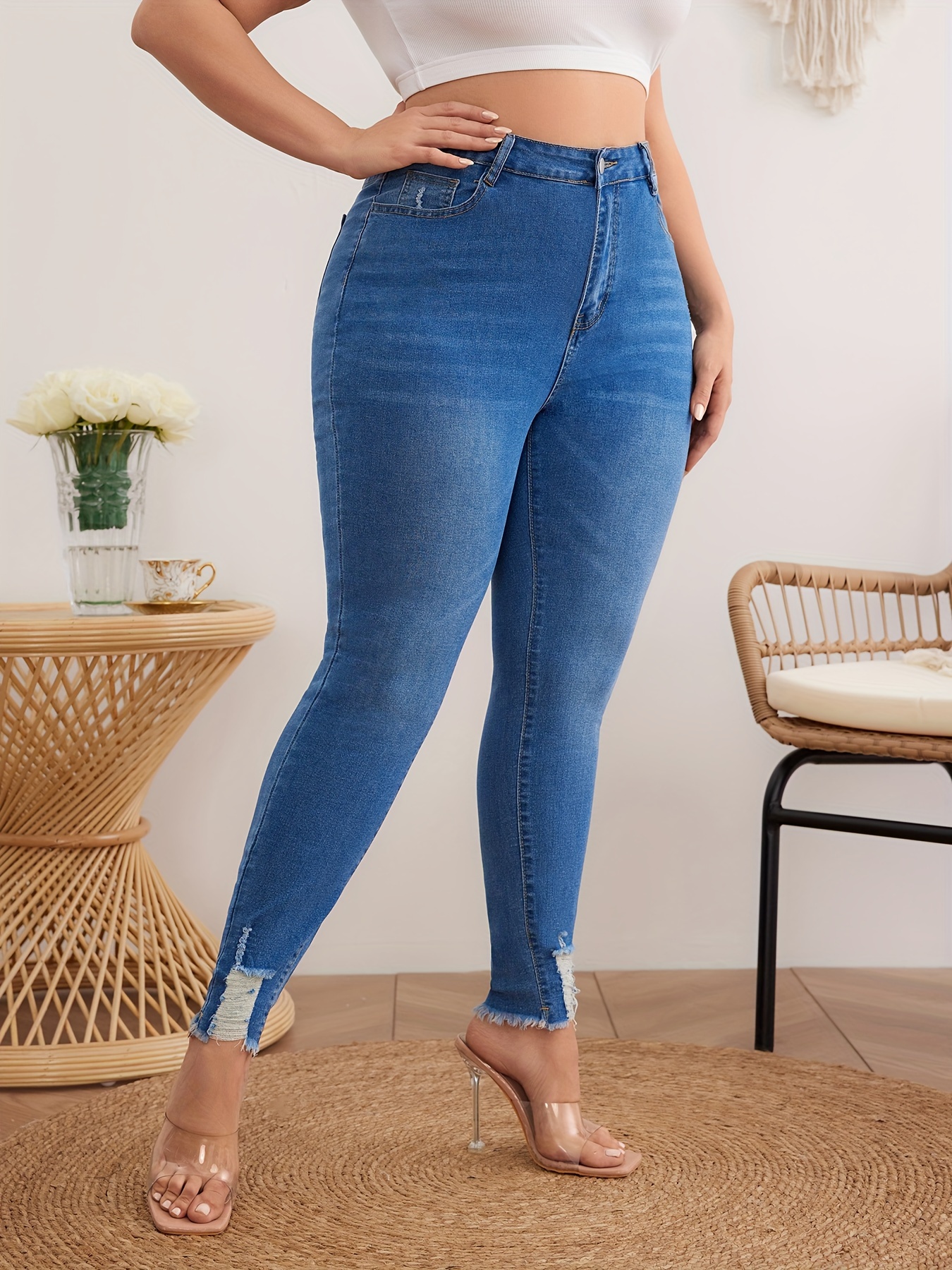 Calça jeans cintura 2024 alta com strech