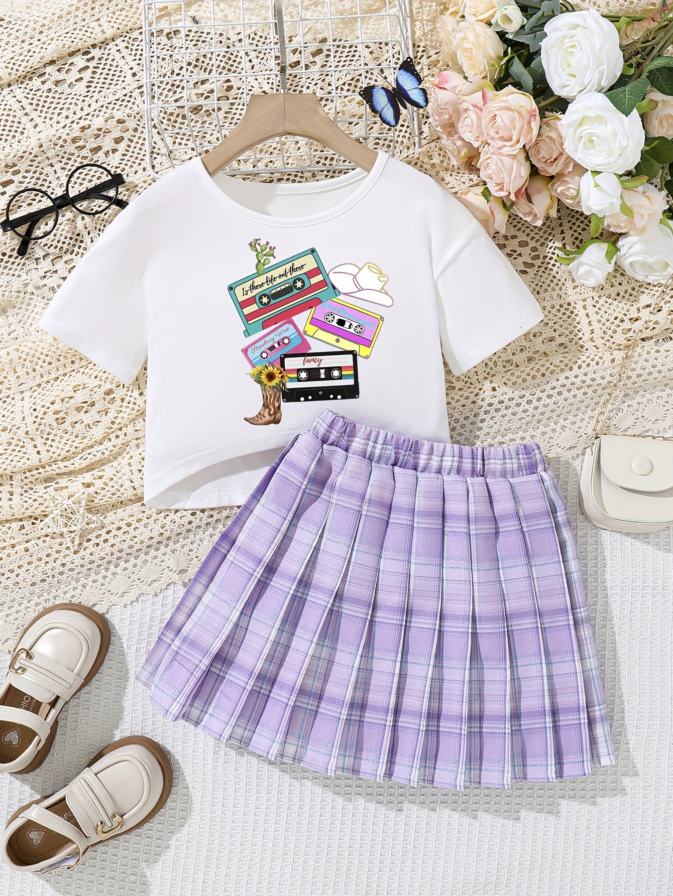 Girls 2-Piece Tracksuit Set - Crew Neck Sweatshirt & Elastic Waist Shorts, Sizes 6-12 Years, Casual Outfit