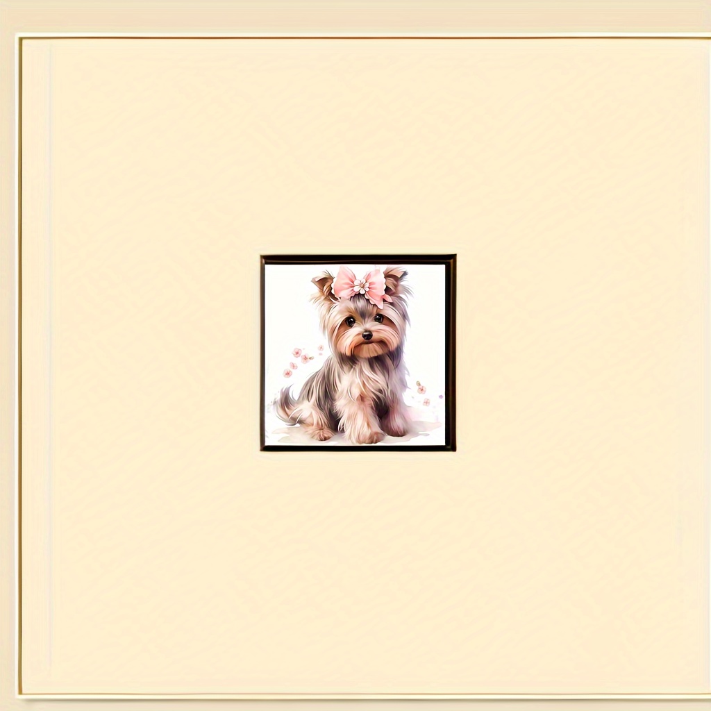 1pc 20*20cm/7.87inx7.87in Without Frame Round Acrylic Oil Canvas Making Flower Puppy Diamond Painting Kit Handmade DIY Living Room Decoration Painting Christmas Decoration