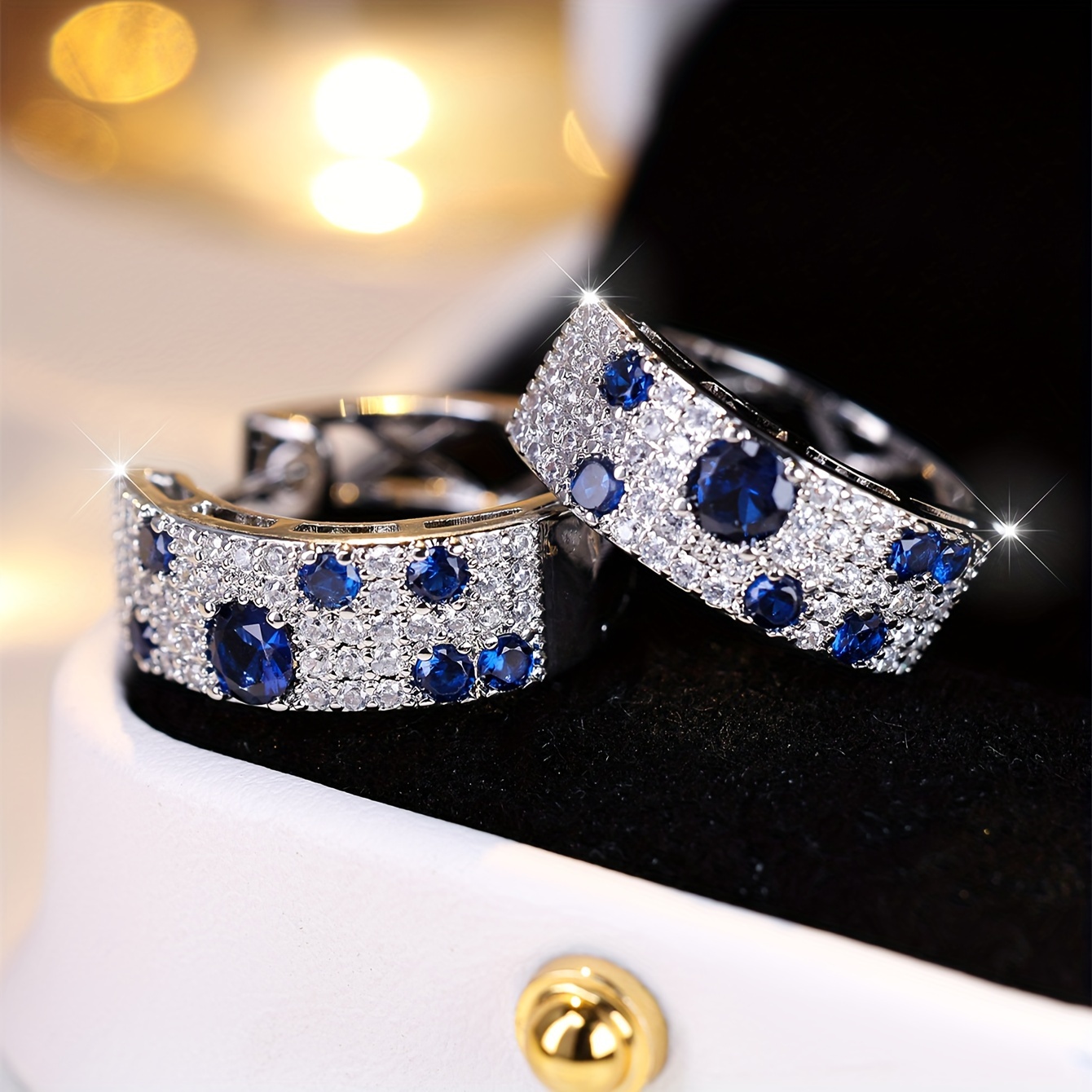 

Sparkling Hoop Earrings Copper Jewelry Embellished With Blue White Zirconia Elegant Luxury Style For Women Party Ear Decor