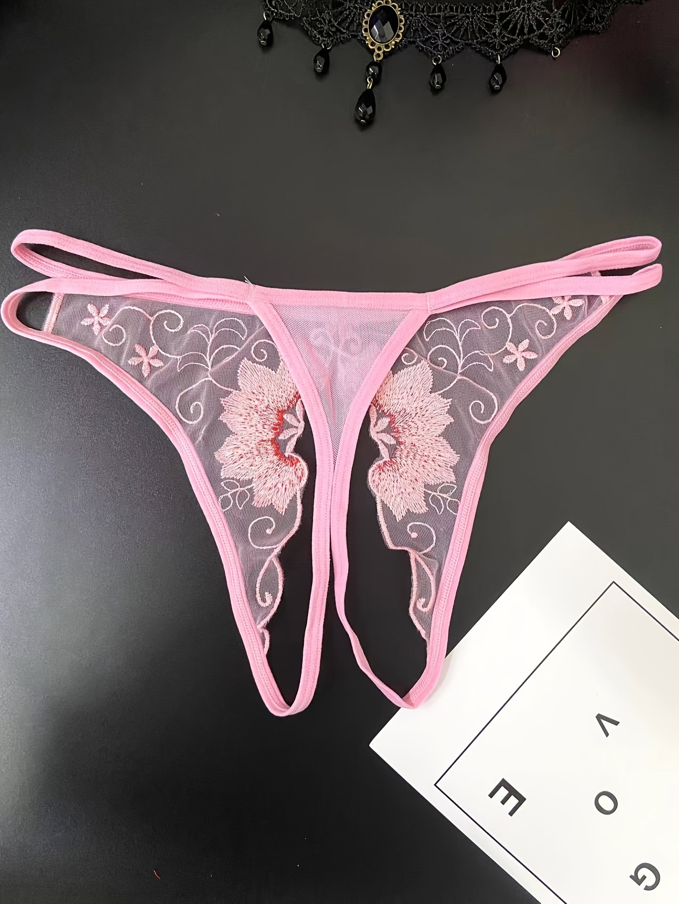 Crotchless Panties For Women Low Waist Flower Embroidery Hollow Out  Transparent Mesh Thong Open Crotch Free Underwear