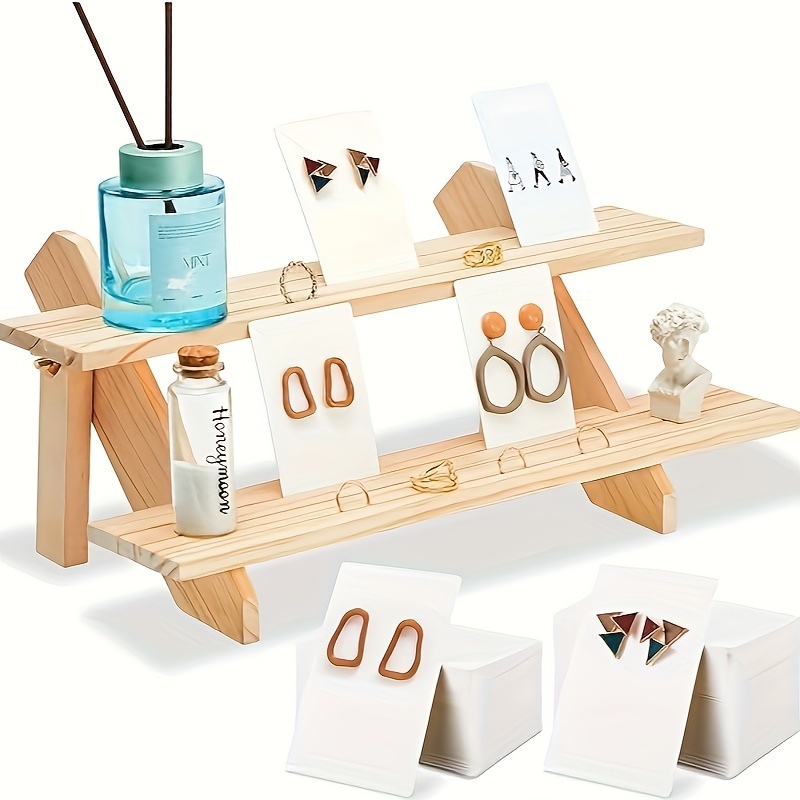 1pc 60pcs Wooden Jewelry Display Stand with Cards - 3/4 Tier Racks for  Earrings, Necklaces, Bracelets, and Rings - Vendor Organizer and Craft Show  Ris