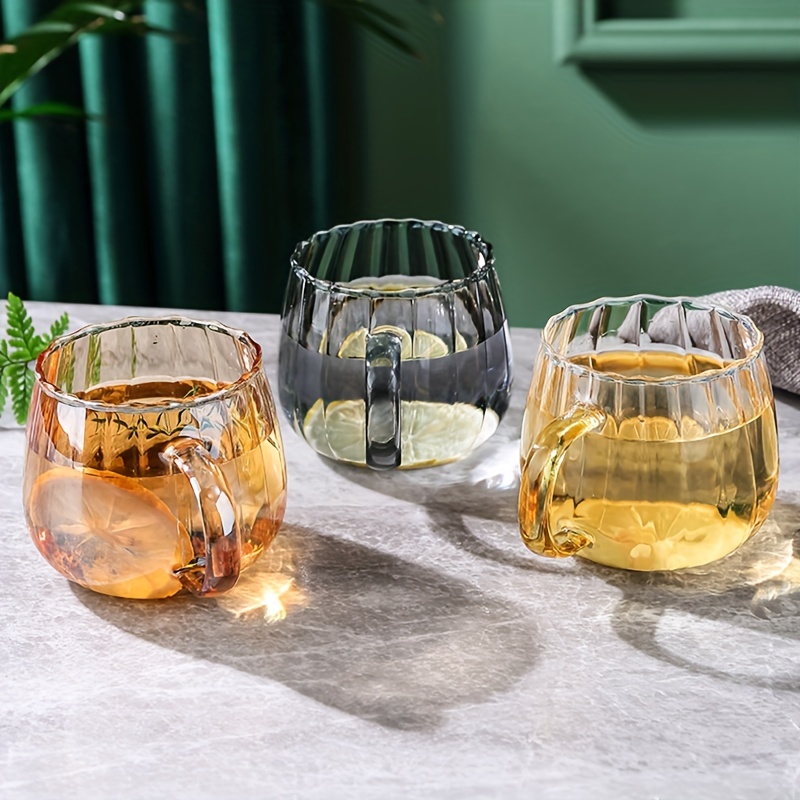 Wave Handle Glass Mug, Modern Drinkwear, Tea/coffee Wavy Glass Cup,  Beverage Glass Cup, Drinking Glasses, Kitchen Decor 