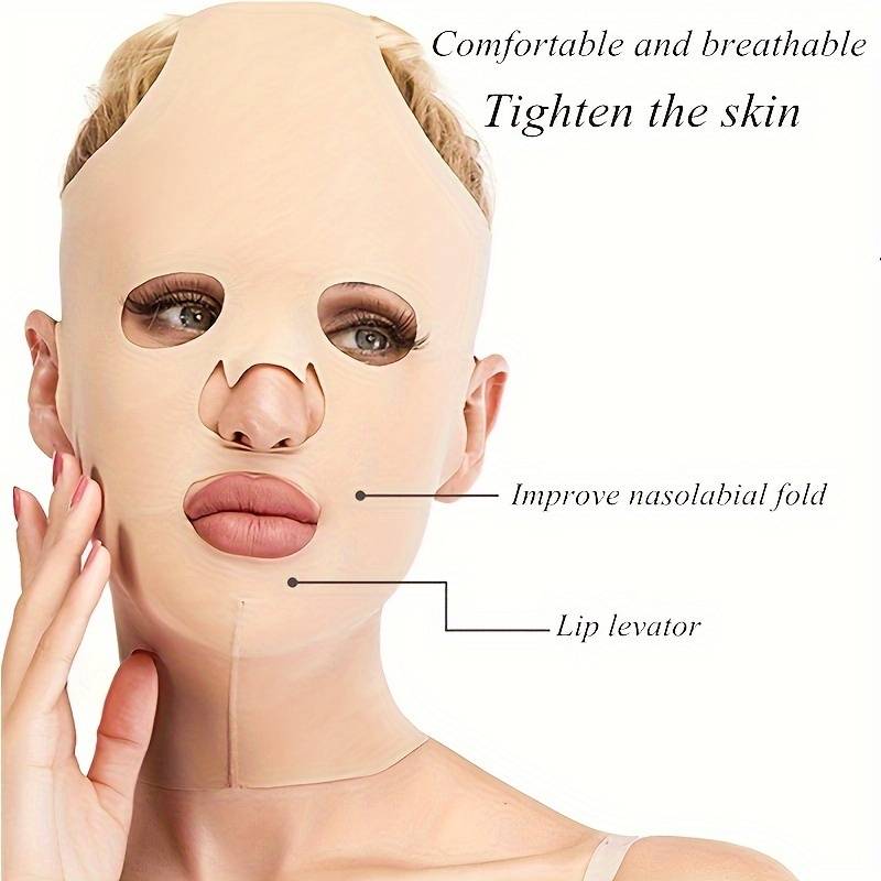 1pc 3d reusable breathable full face bandage double chin facial bandage sleeping mask skin care tool 3d beauty face mask women gift details 1