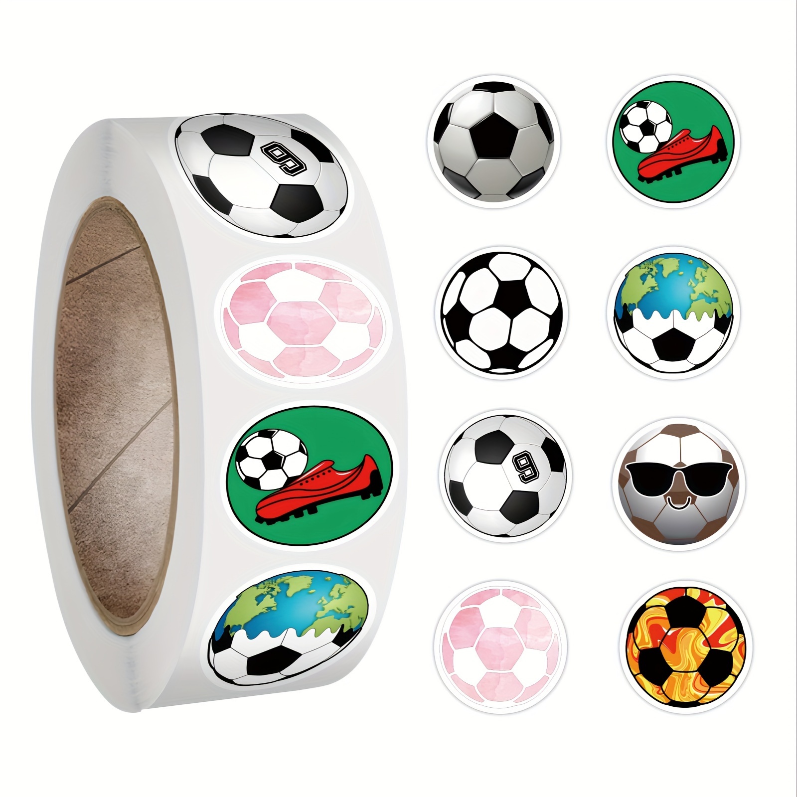 

500pcs/roll Soccer Stickers Roll Cute Vinyl Aesthetic Stickers For Water Bottle, Computer, Notebook, Luggage, Phone, Laptop Bike Skateboard
