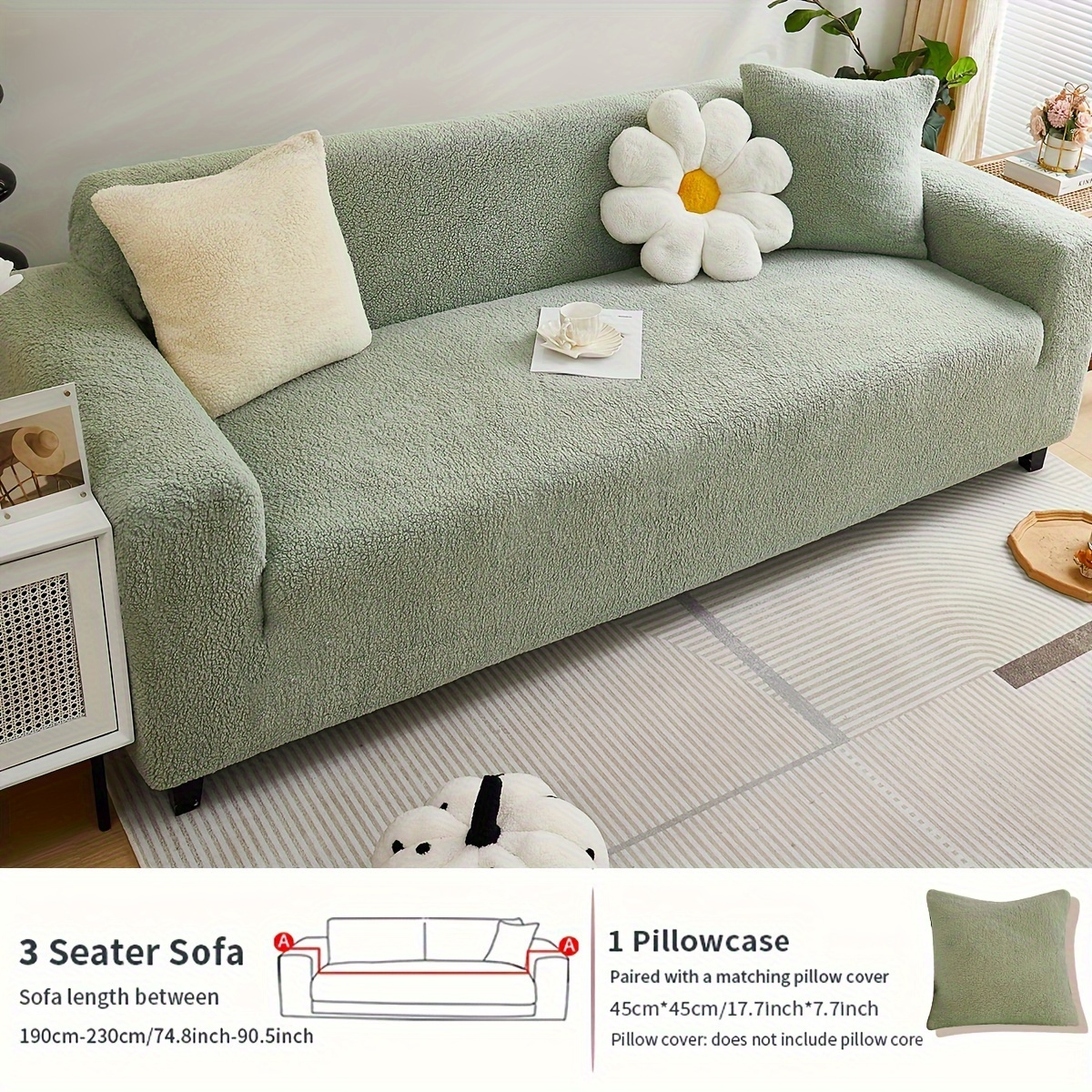 White/green/gray Plush Sofa Cushion,soft Plush Non-slip Washable Cover,sofa  Throw Pillowcase,couch Slipcover,couch Cover,furniture Protector 