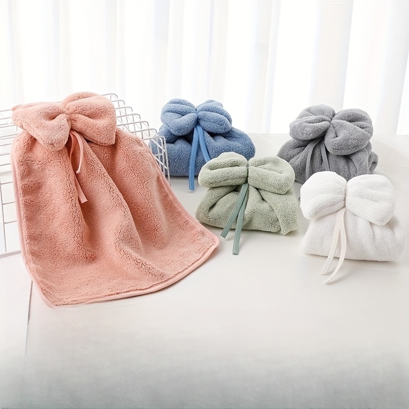 Bowknot Hanging Towel For Wiping Hands Coral Fleece Quick - Temu