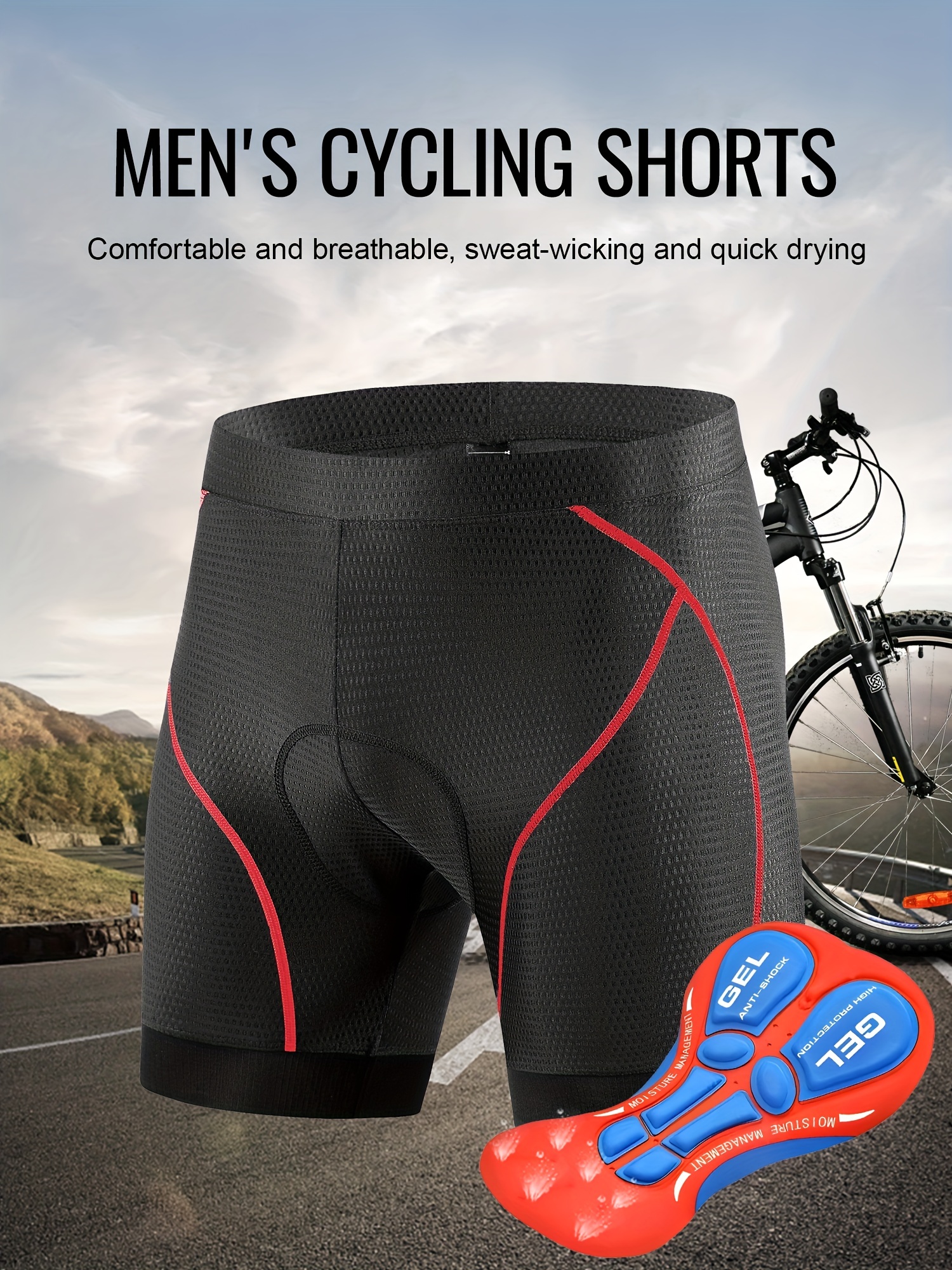 Men Bike Padded Shorts with -Slip Leg Grips Cycling 3D Padded Underwear  Padding Riding Shorts Biking Underwear Shorts 