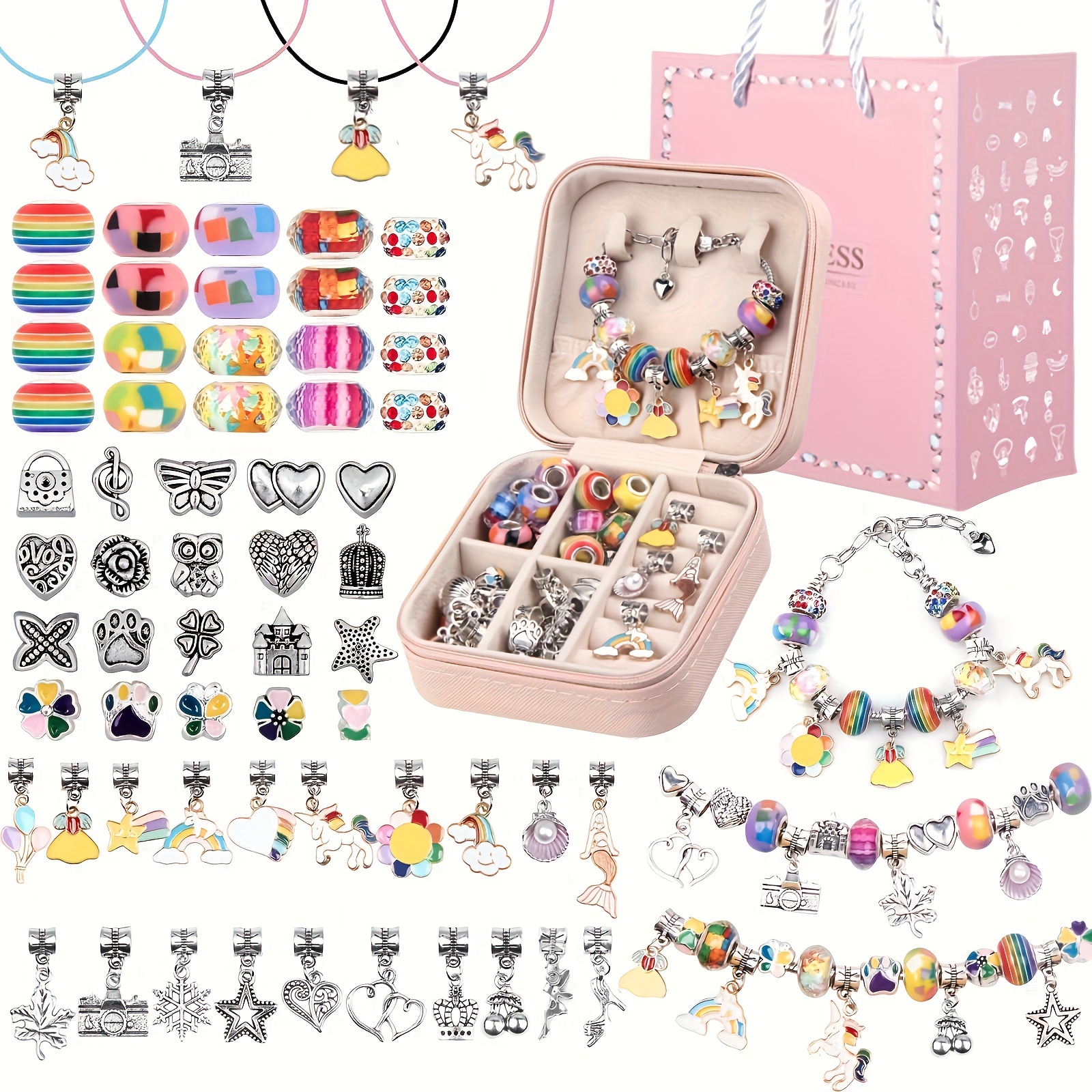 DIY Bracelet Making Kit for Girls,Charm Purple Jewelry Making Kit Art Glass  Beads,DIY Crafts for Girls Ages 5 6 7 8 9 10 11 12,Mermaid Unicorns Teen