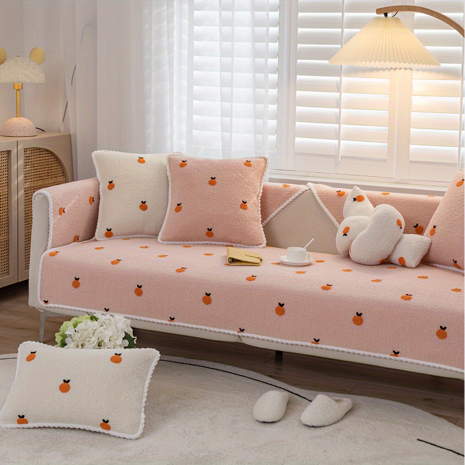 1pc Solid Color Embroidery Plush Thickened Sofa Seat Cushion Cover For  Autumn And Winter, Simple Modern High-end, Warm And Comfortable Sofa Cover,  Living Room Decoration