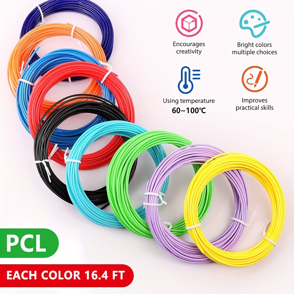 10 Colors 3D Pen PCL Filament Refills, Each Color 16.4 Feet, 1.75mm  High-Precision Diameter, Low Temperature Printing