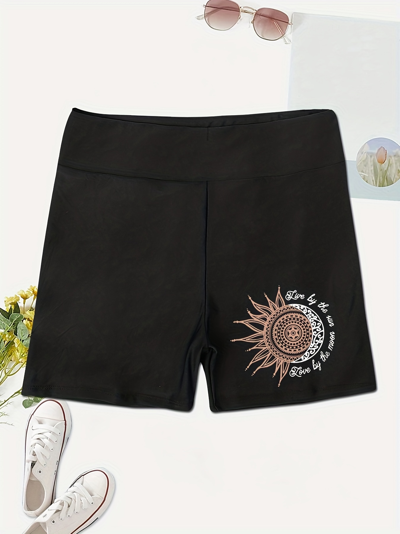 Love Tree Biker Shorts for Women in Black