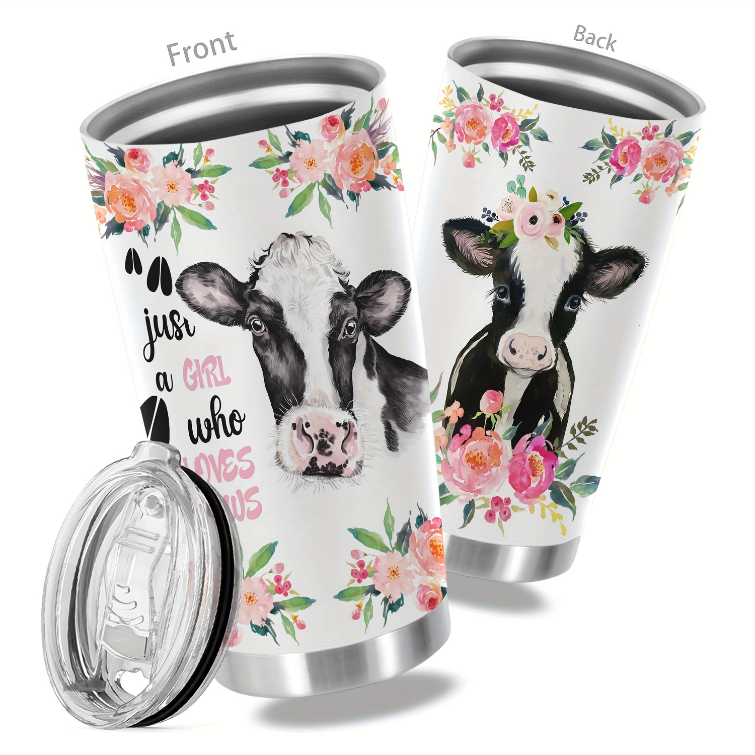 Cow Gifts- Cow Print Tumbler - Stainless Steel Insulated 20 oz Cute Cow Tumblers with Lid and Straw- Coffee Travel Mug Cup - Unique Birthday Gifts for