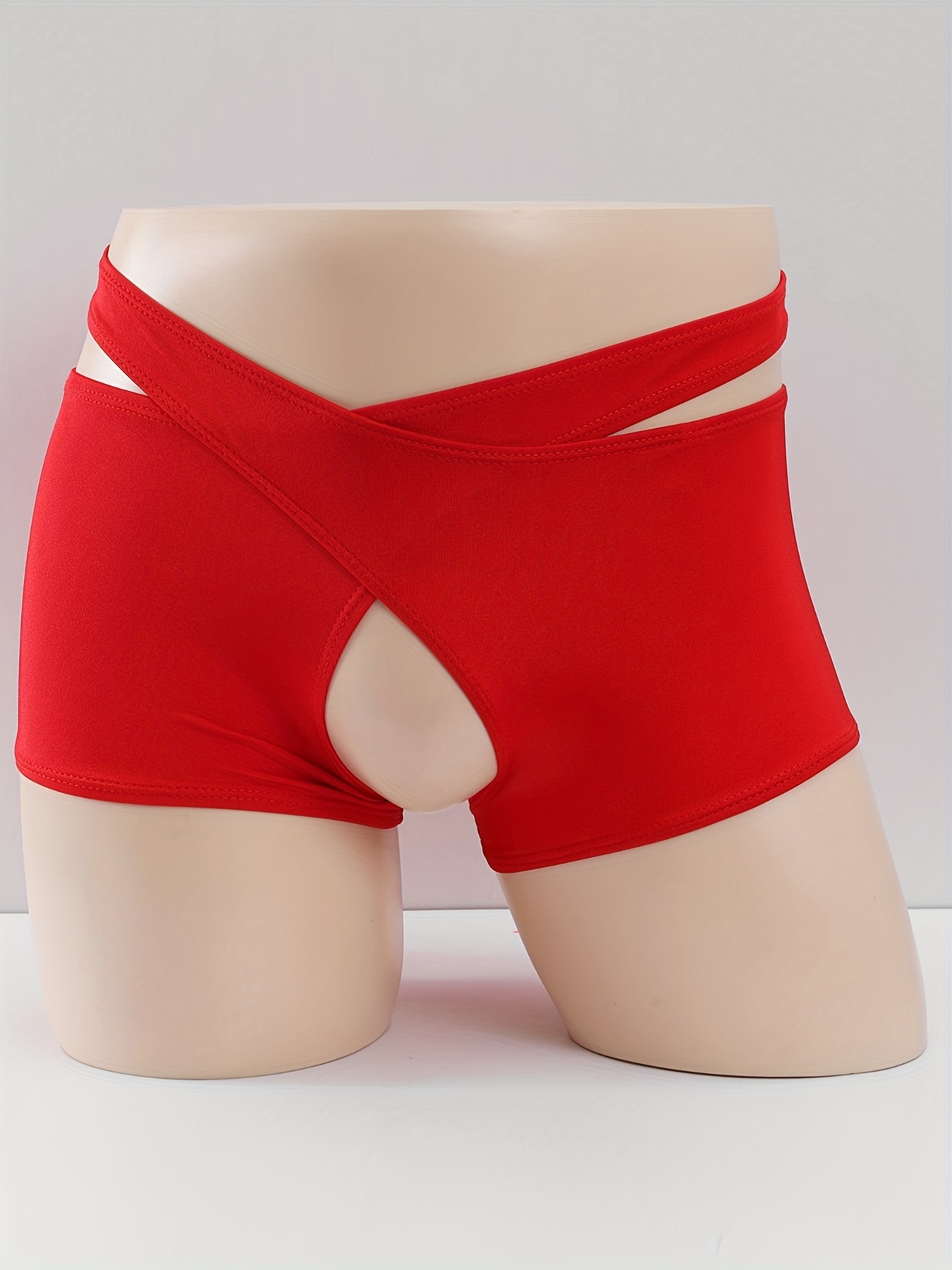 Men Sexy Open Butt Briefs Press Button Bikini Thong Penis Hole