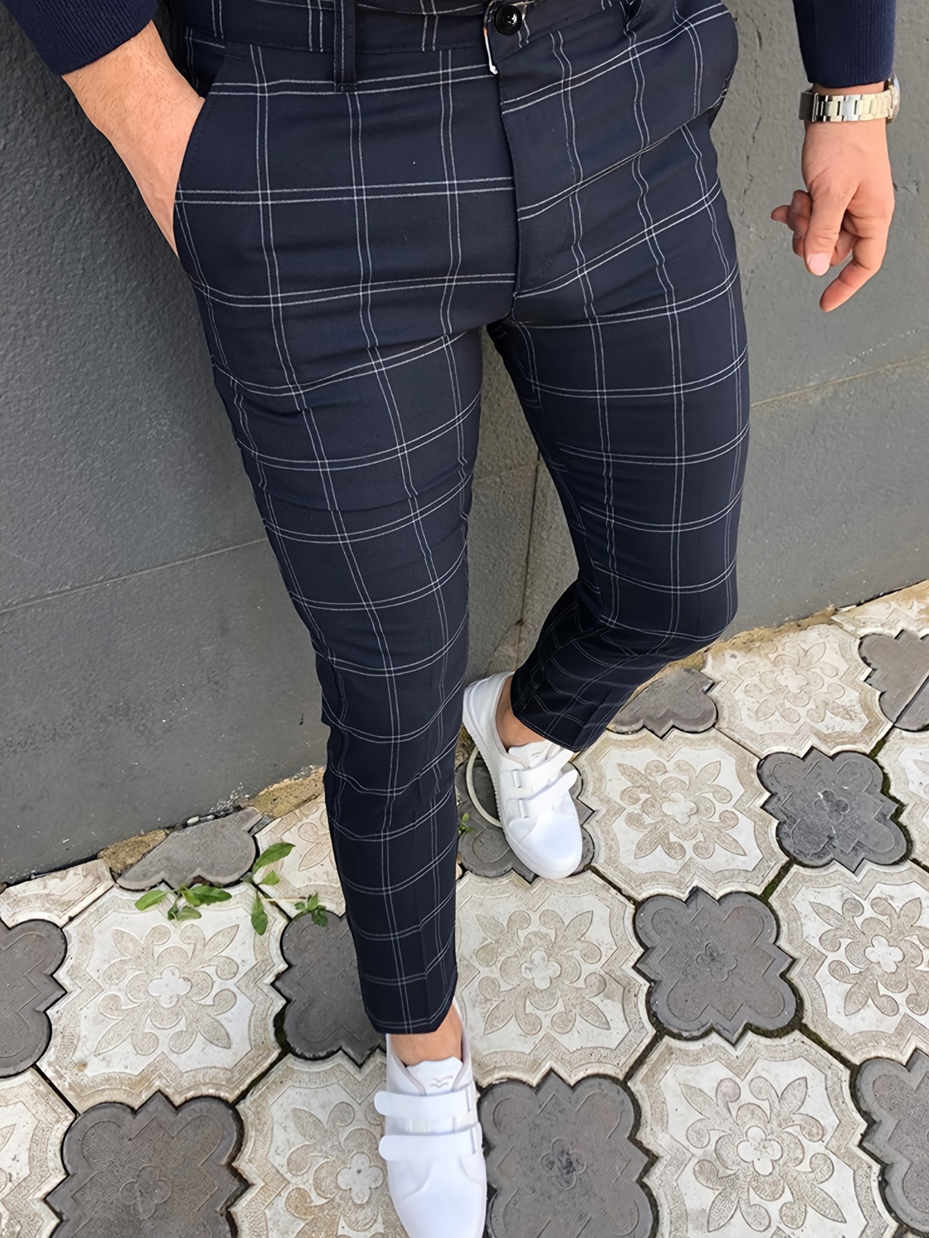 Navy plaid dress on sale pants