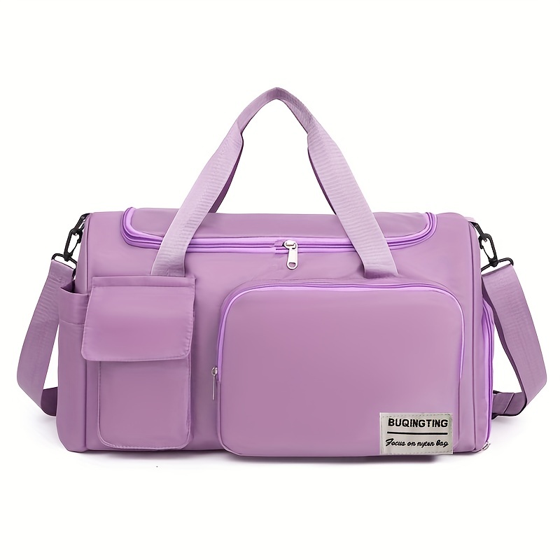 Purple Travel Duffle Bag With Shoes Compartment, Large Capacity