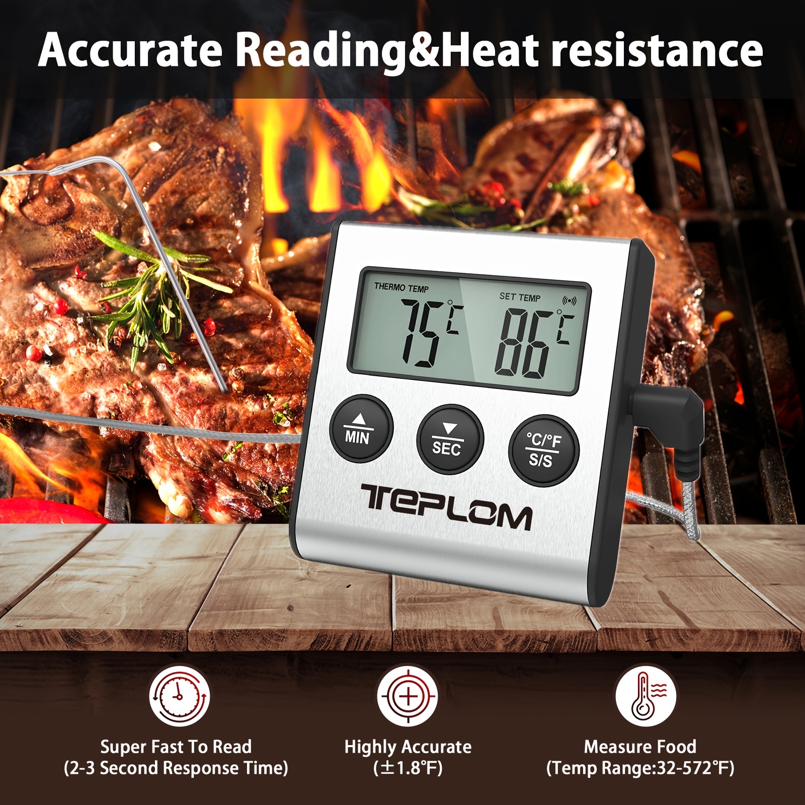 Meat Thermometer Digital Instant Read Kitchen Cooking Food Candy Thermometer,  Temp/timer Alarm Stainless Steel Probe Magnet With Timer, For Cooking Grill  Smoker Oven Turkey Bbq Barbecue Kitchen Food Cooking Battery Not Included 