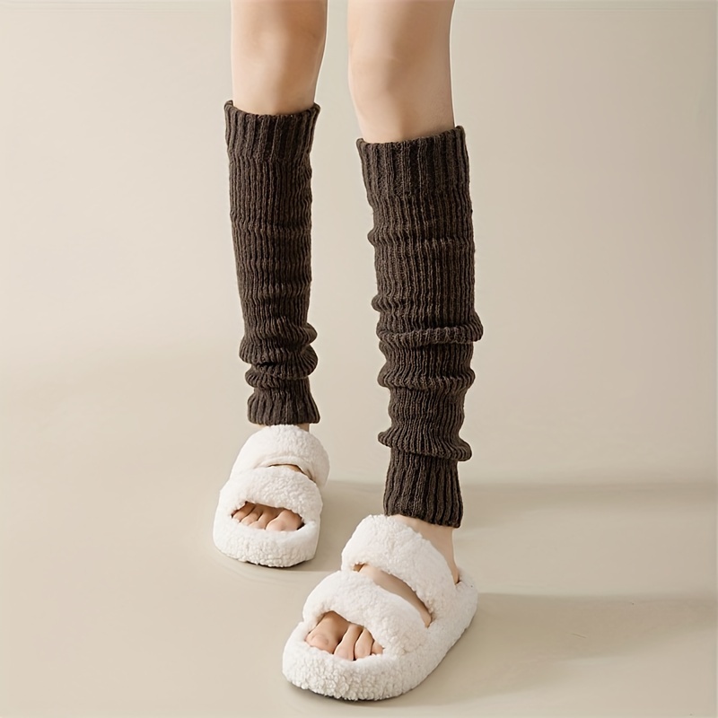 Solid Rib knit Leg Warmers Warm match Knee High Socks - Temu Canada