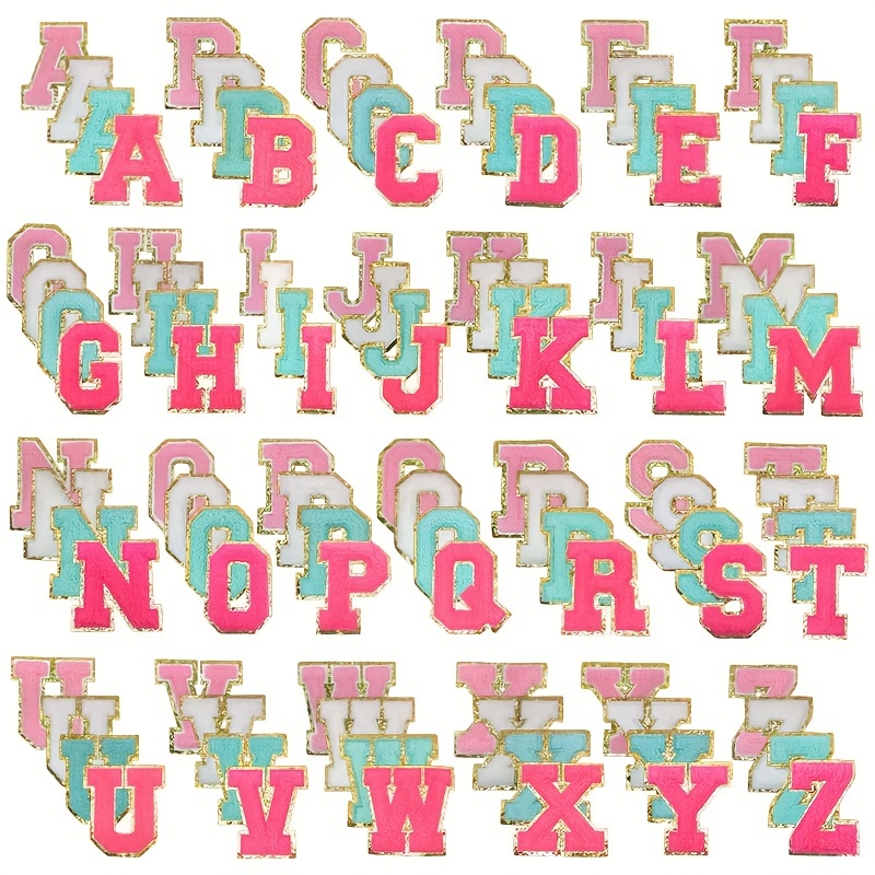 Iron on Letter Patches 3PCS Gold Glitters & Pink Chenill, Iron Adhesive or  Sew On Appliques, Pink Letter Decorative Patches Alphabet Embroidered