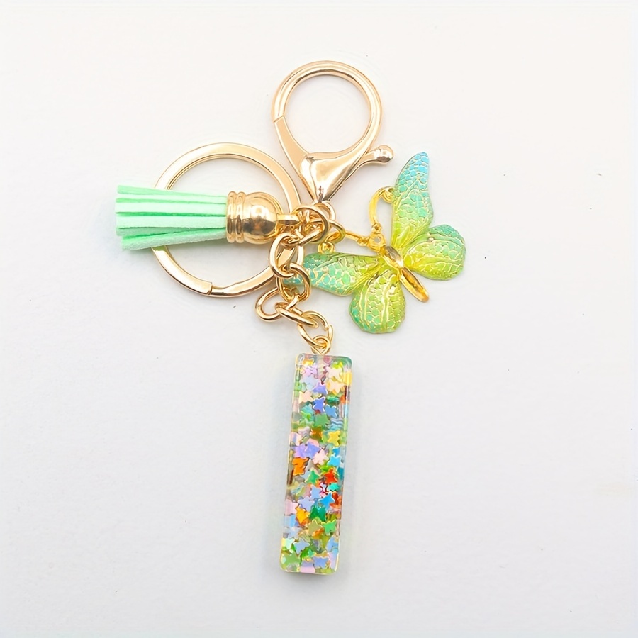 Butterfly & Rainbow Initial Keychain - A