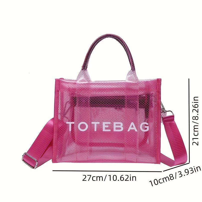 Summer Transparent Tote Bag, Letter Print Jelly Top Handle Bag, Clear  Shoulder Bag - Temu