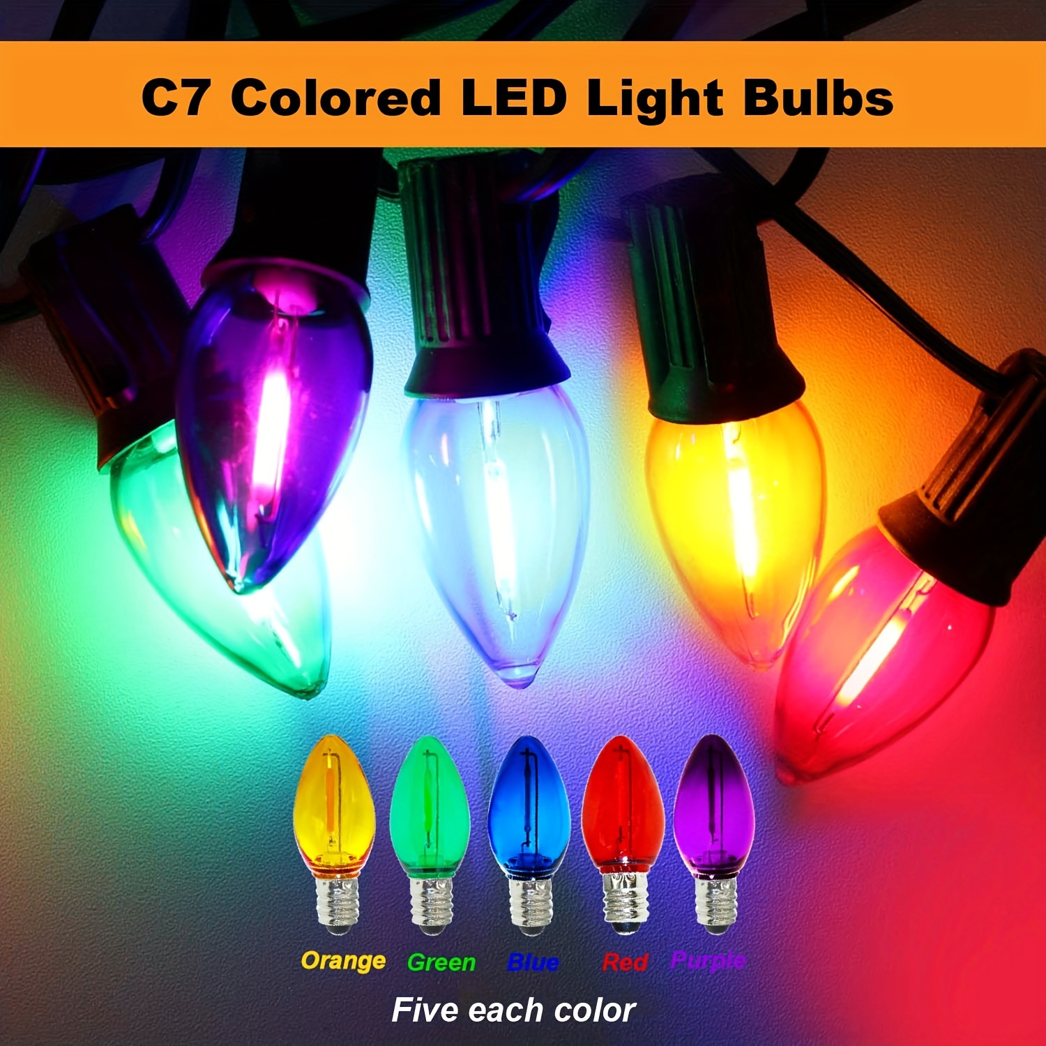 Paquete de 25 bombillas LED C7 de repuesto para luces de Navidad al aire  libre, con certificación UL, de grado comercial, para casquillos de