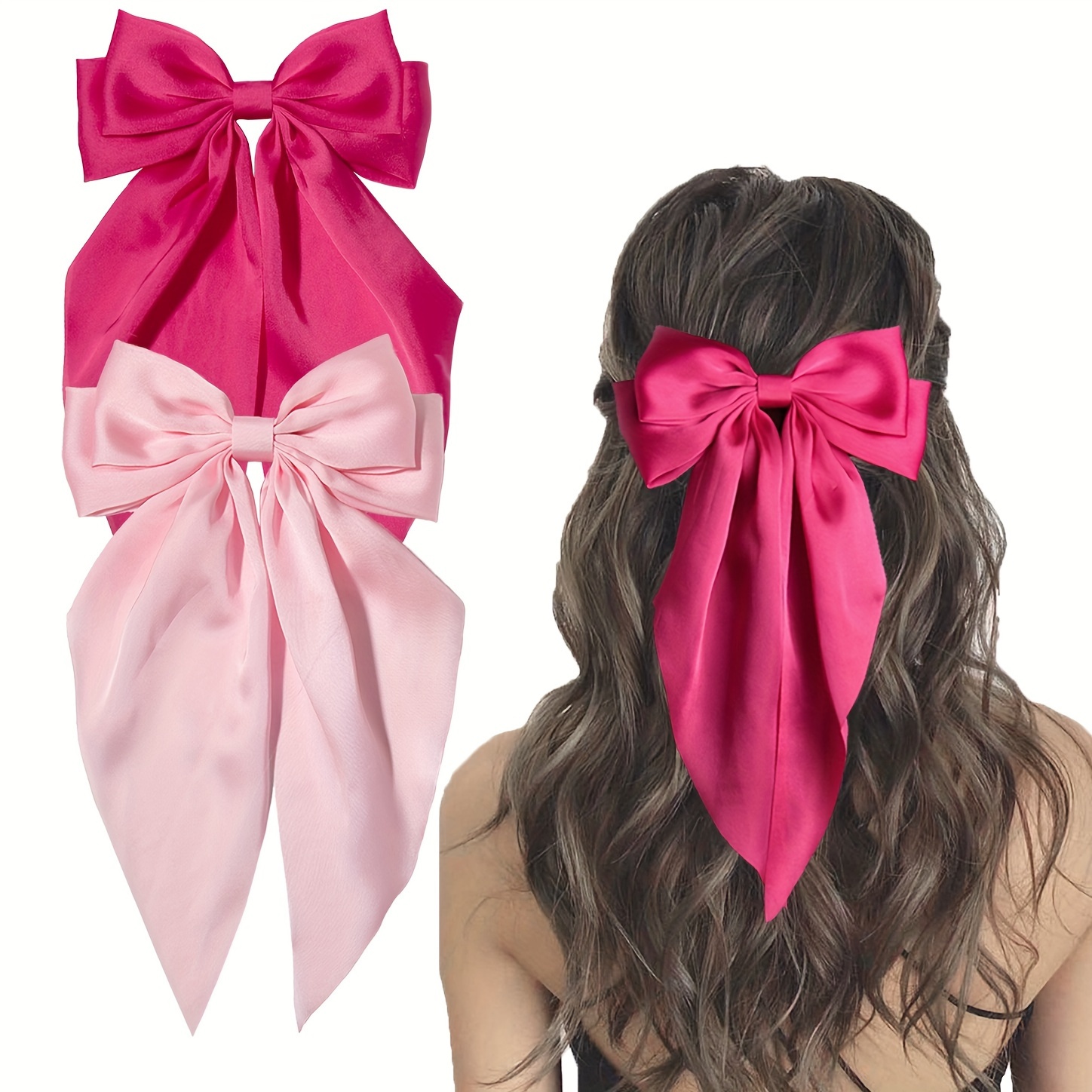 

2pcs Elegant Solid Color Ribbon Bowknot Shaped Hair Clips Vintage Hair Barrettes Trendy Hair Decoration For Women And Daily Uses