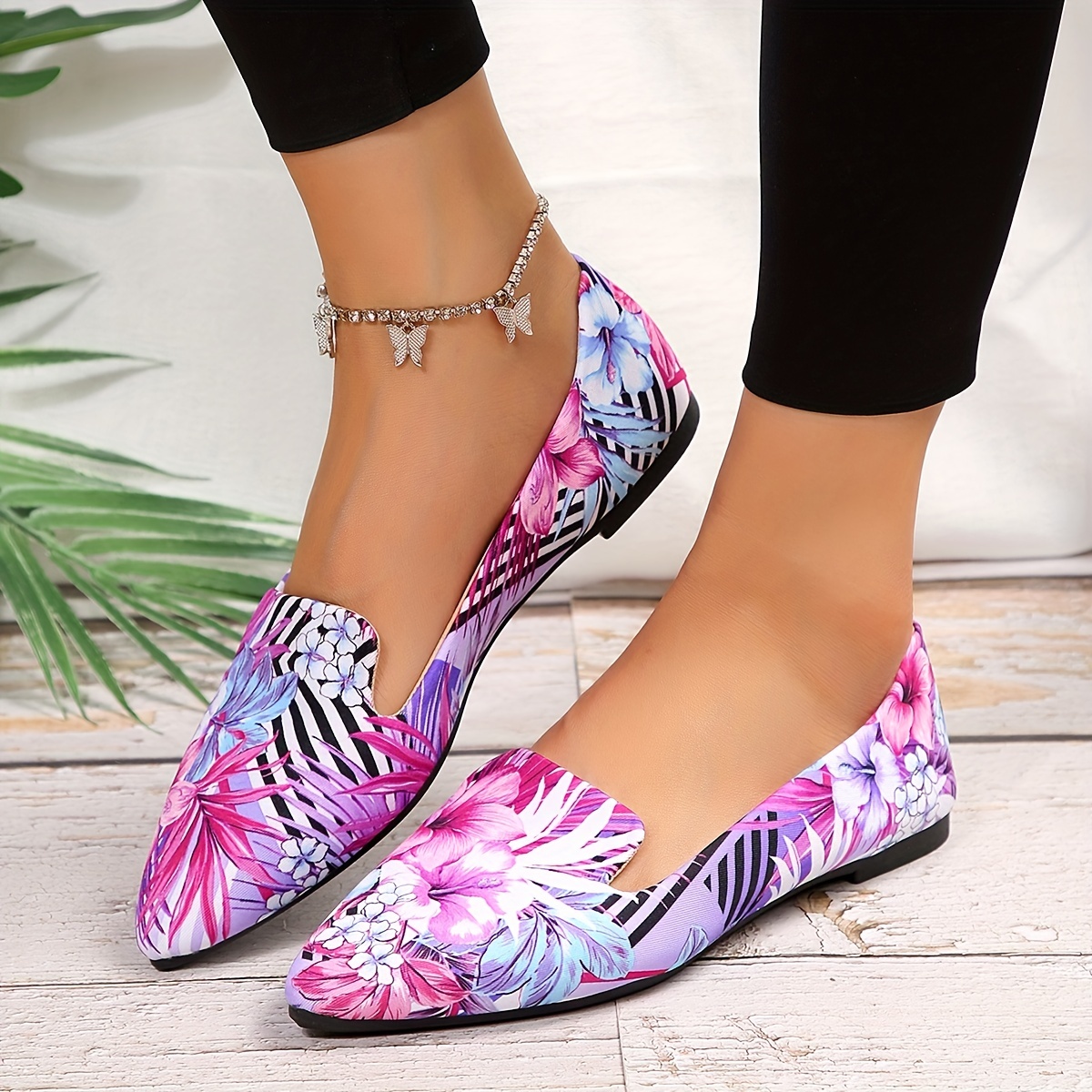 Women's Floral Print Flat Shoes Elegant Point Toe Dress - Temu