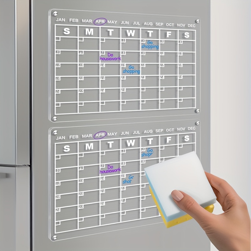 DIYMAG Calendario magnético acrílico de borrado en seco para nevera, juego  de tablero de planificación de calendario acrílico transparente