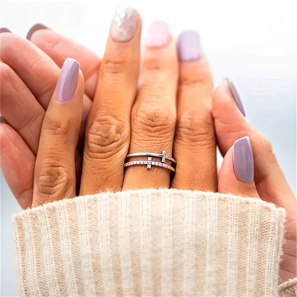 Dainty Promise Ring Double Cross Zirconia Wedding Ring