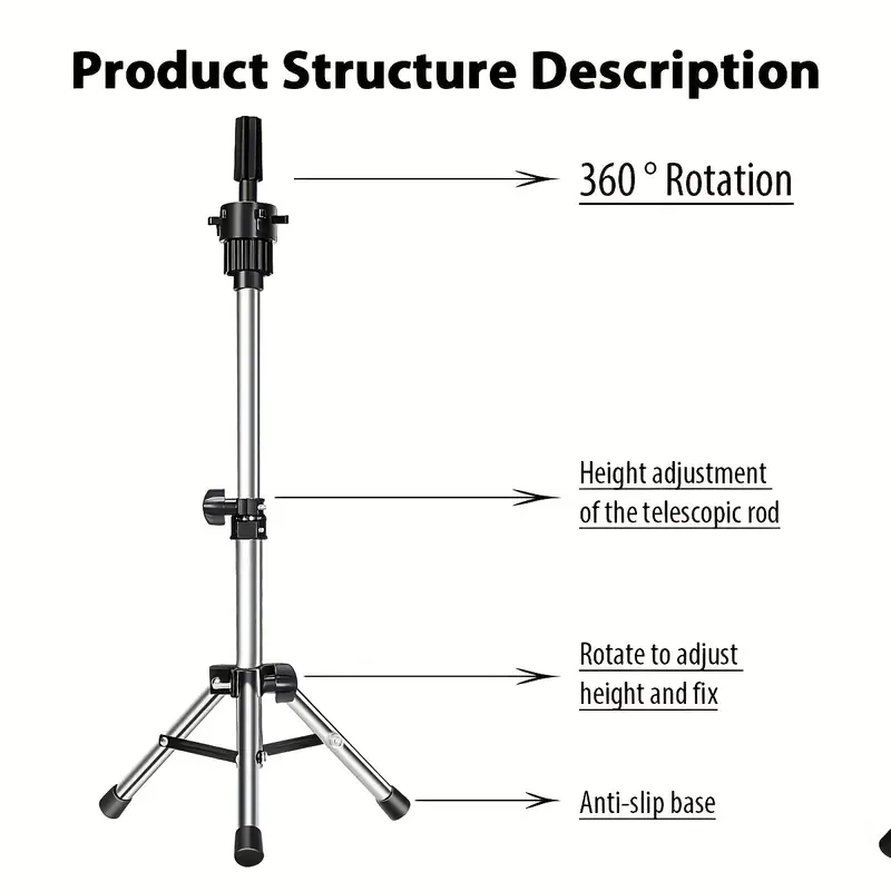 Wig Stand Tripod, Wig Mannequin Head Stand Holder Hairdressing Training  Practice Tool for Hairstylist(S)