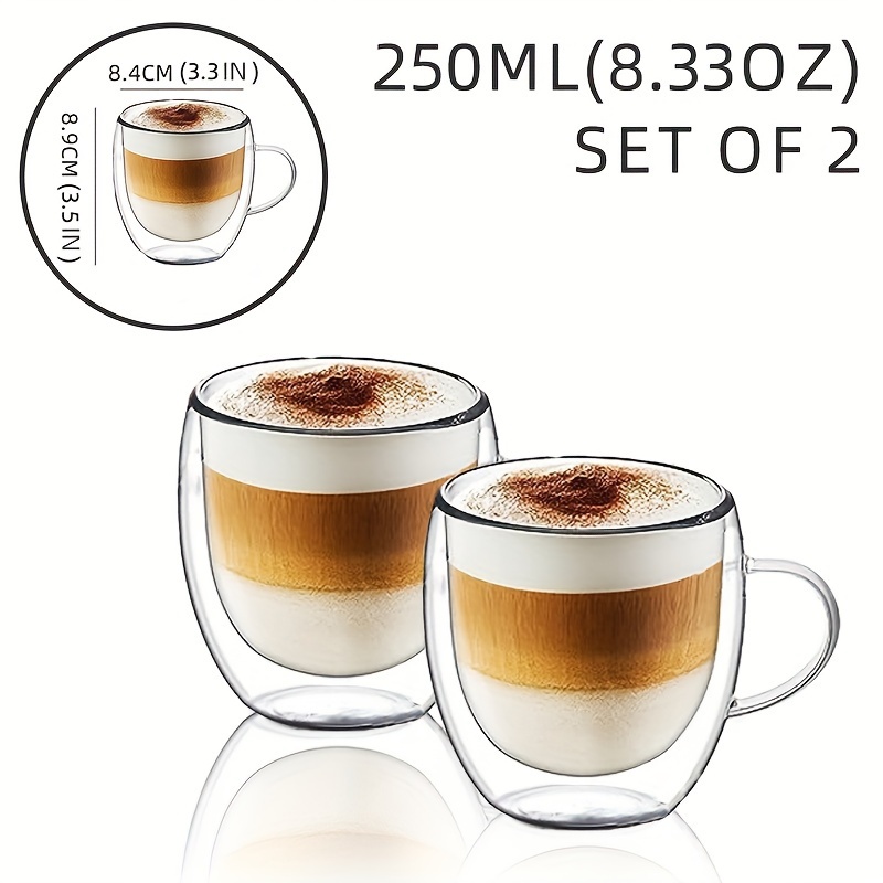 250ml Double Walled Coffee Mugs Set of 2 - Glass Cappuccino Latte