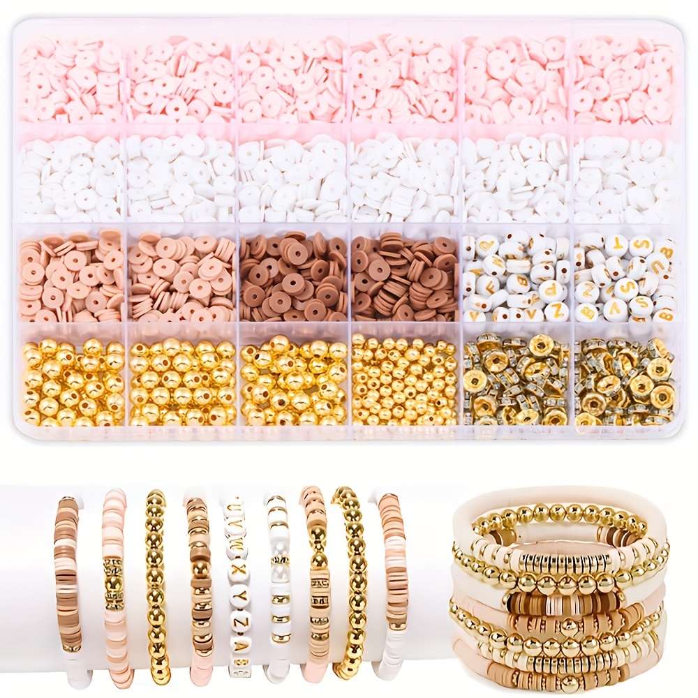 4500pcs White Clay Beads Kit for Bracelet Making Including 6mm Flat Polymer  Clay Heishi Beads and Gold Bead Pearls Spacers Letter Beads for Jewelry