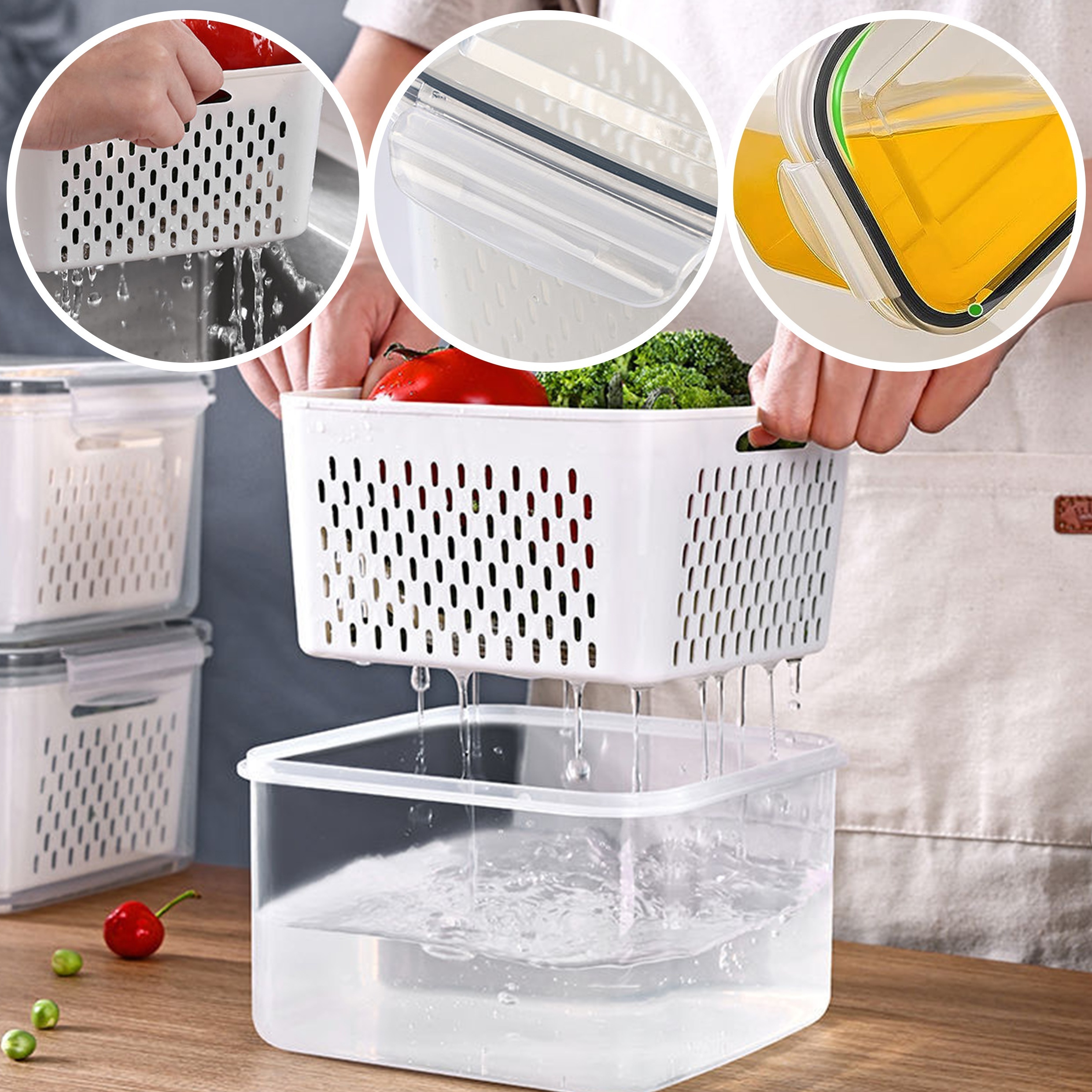 Container Set, Large Fruit Containers For Fridge, Leakproof Food Storage  Containers With Removable Colander, Dishwasher & Microwave Safe, Keep Fruits,  Vegetables, Berry, Meat Fresh Longer, Kitchen Supplies - Temu