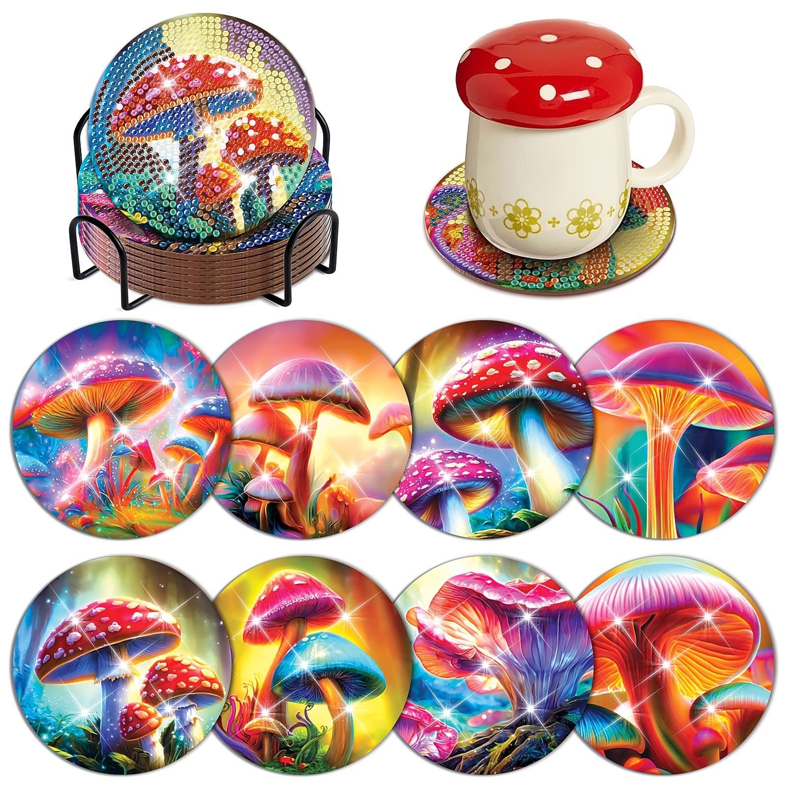 8Pcs Diamond Art Coasters Kit Colorful Diamond Painting Cup Mat