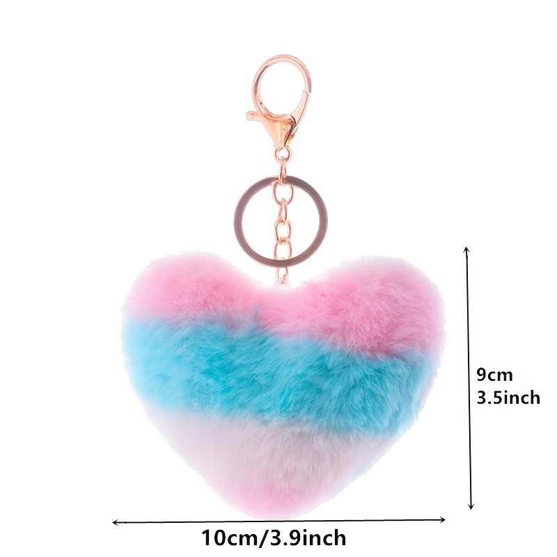 Rainbow Heart Pom Keychain