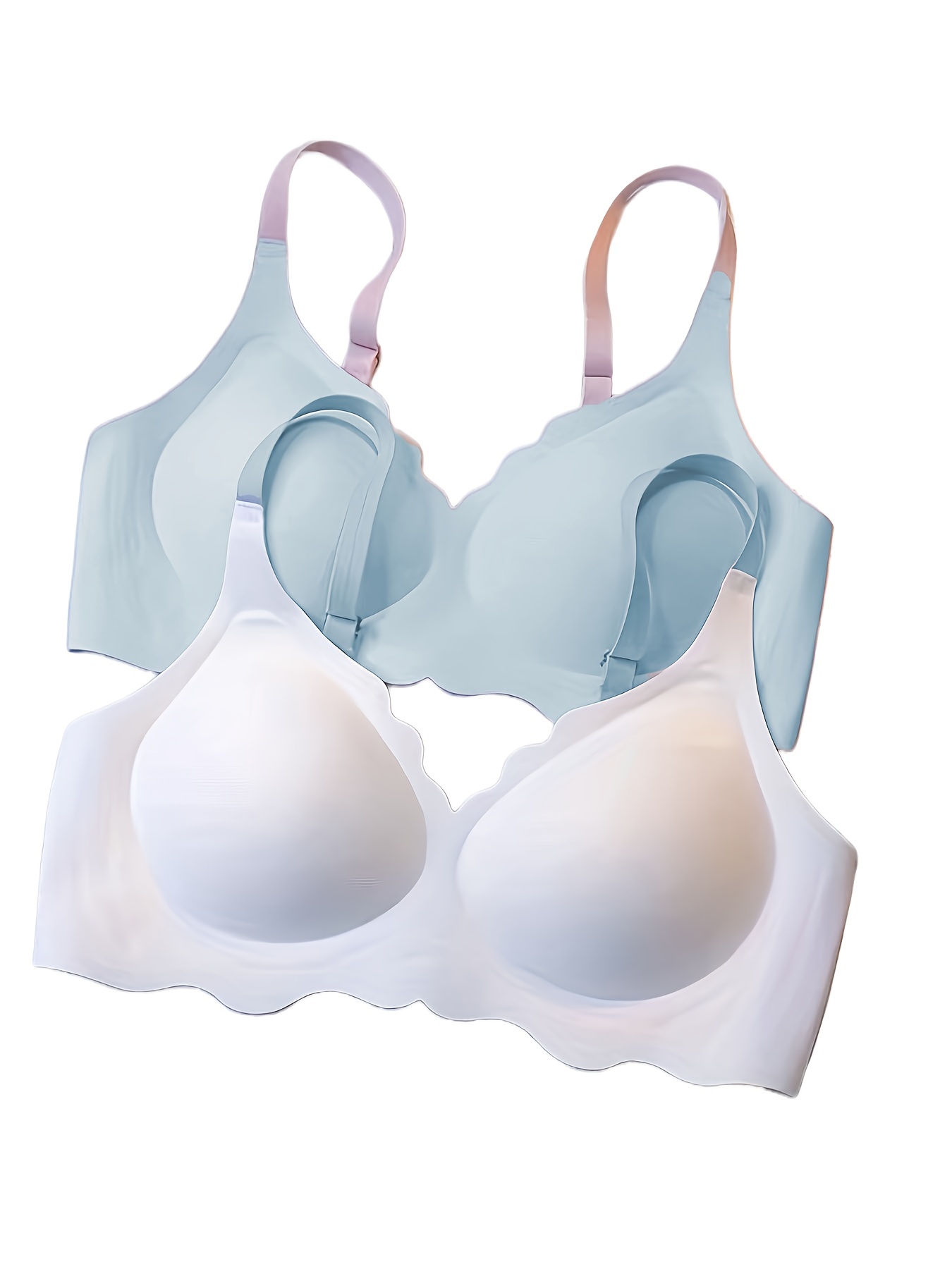 Scallop Trim Wireless Bra Comfy Breathable Full Coverage Bra - Temu