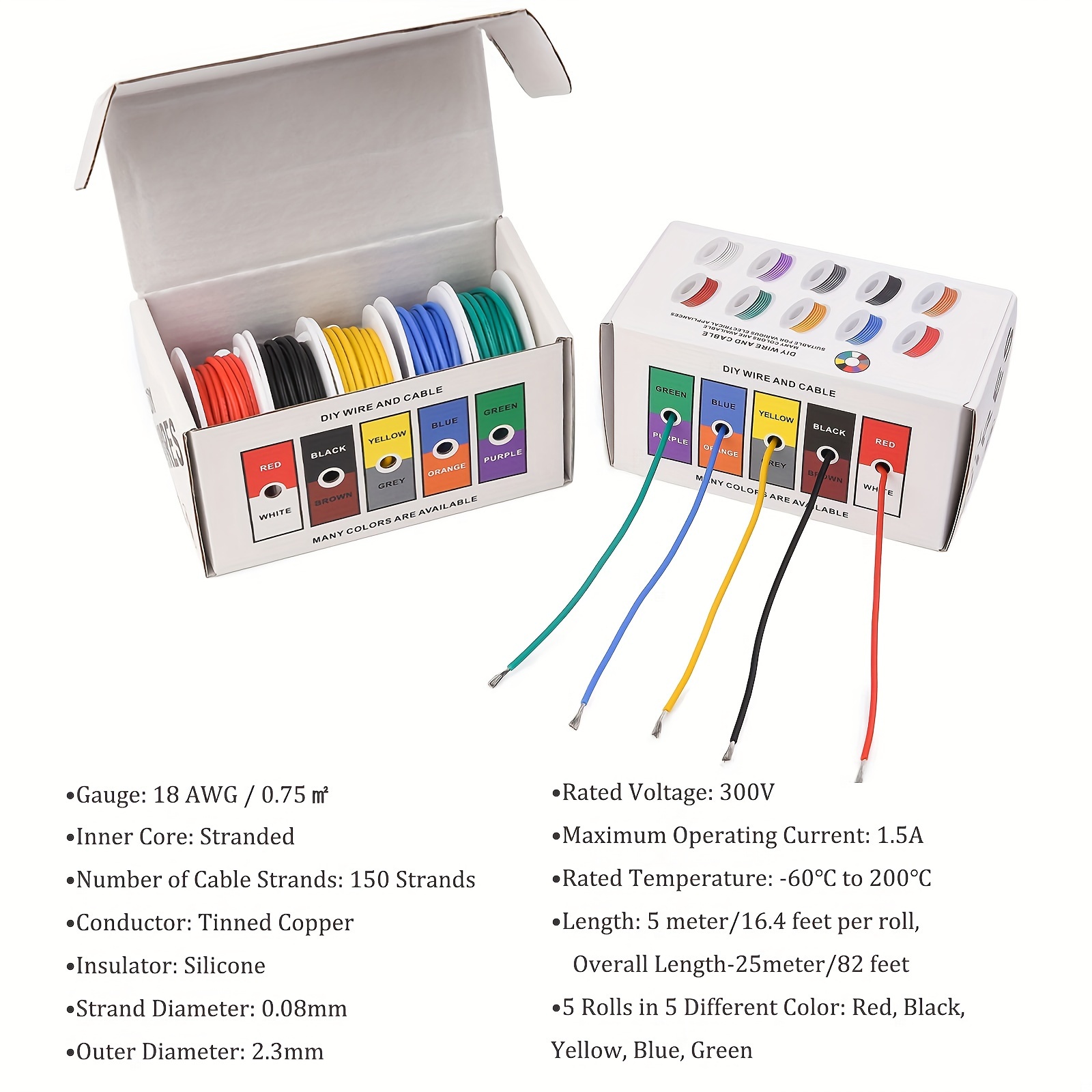 30AWG Hook up Wire Kit - 6 Different Colors x 20 m (66 ft) each