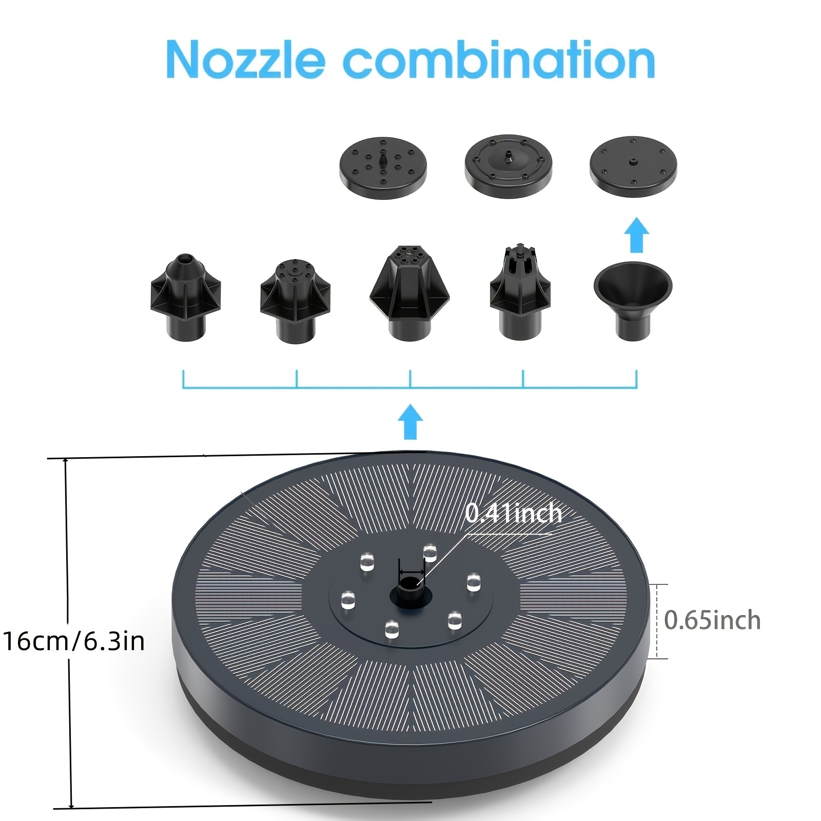 3W Solar Fountain Water Pump with LED, 160mm Panel & 7 Nozzles