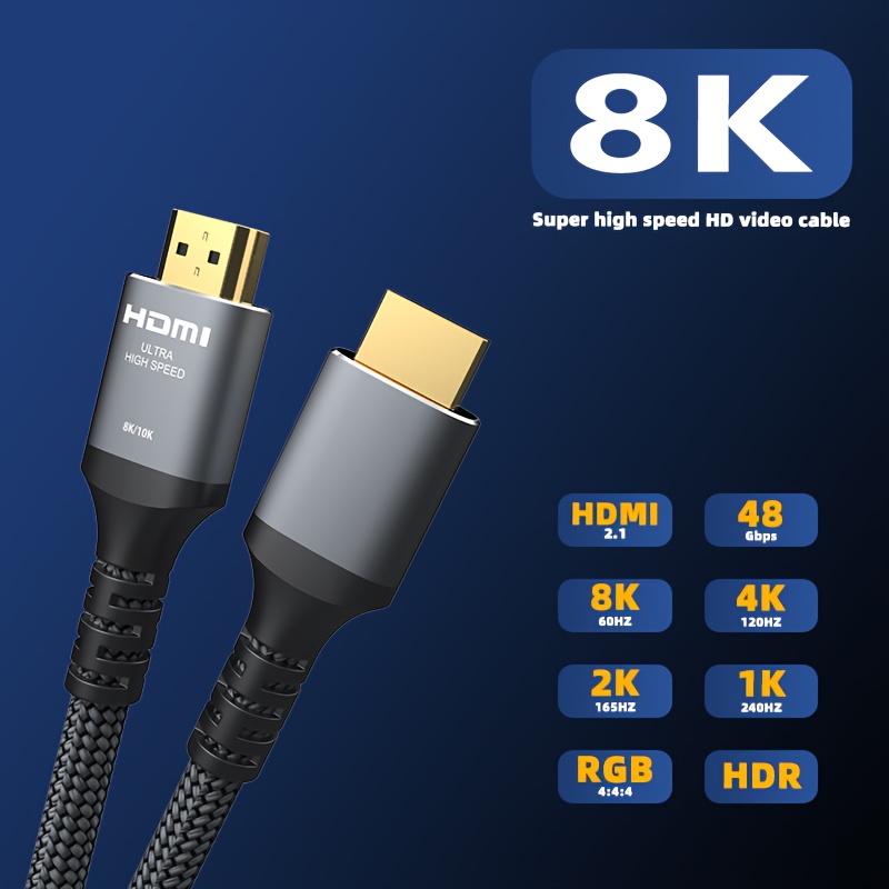 8K@60 HDMI 2.1 Cable 5m, 48Gbps High Speed HDMI Braided Nylon 4K120 144Hz  RTX 3090 eARC HDR10 4:4:4 HDCP 2.2&2.3 Compatible