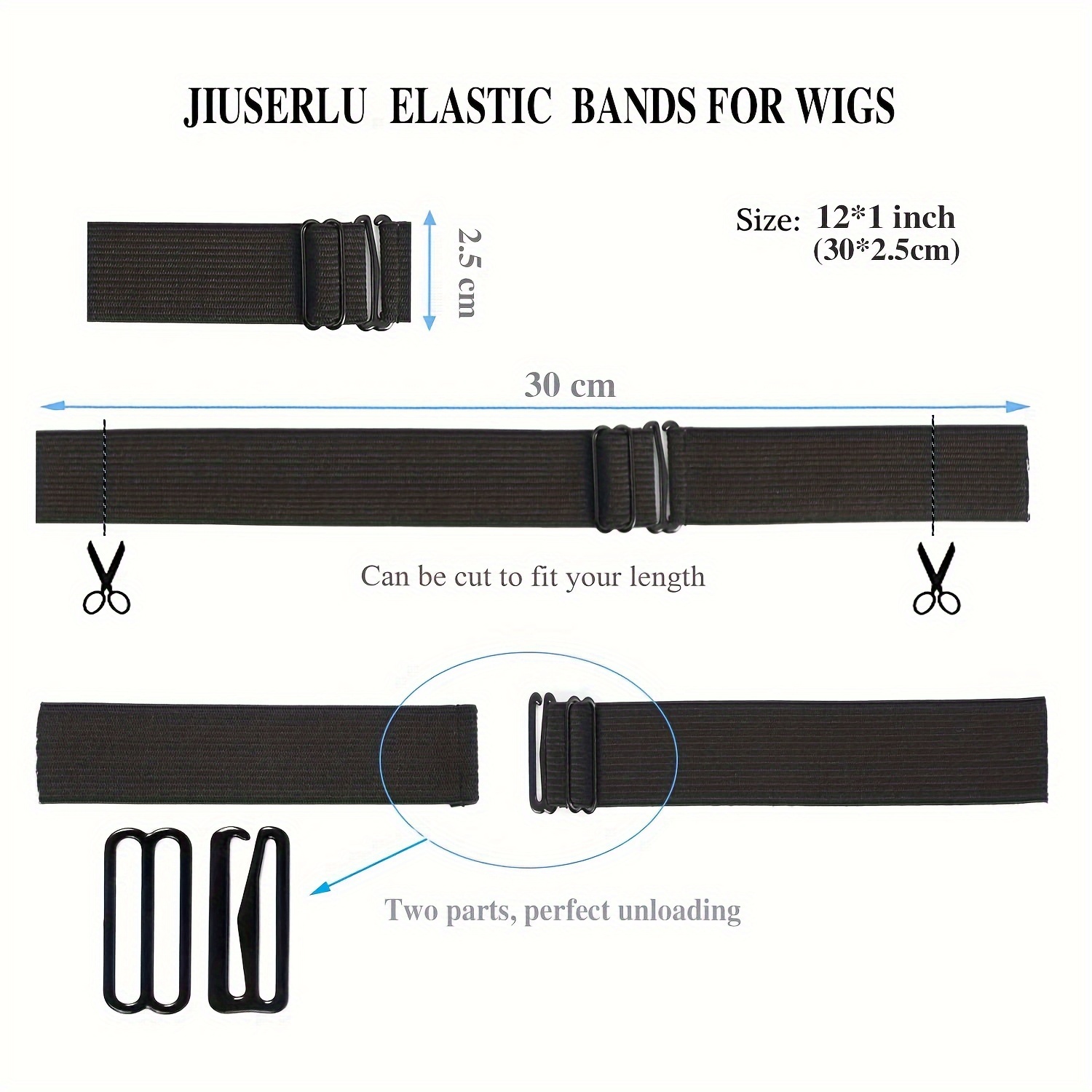 adjustable elastic band for wigs black