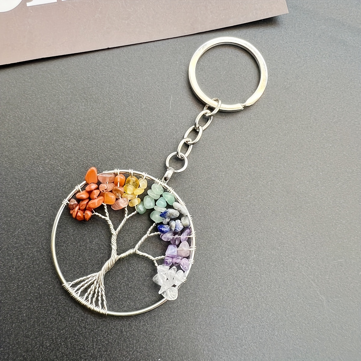 Tree Of Life Natural Stone Keychain Creative Alloy Key Chain Ring