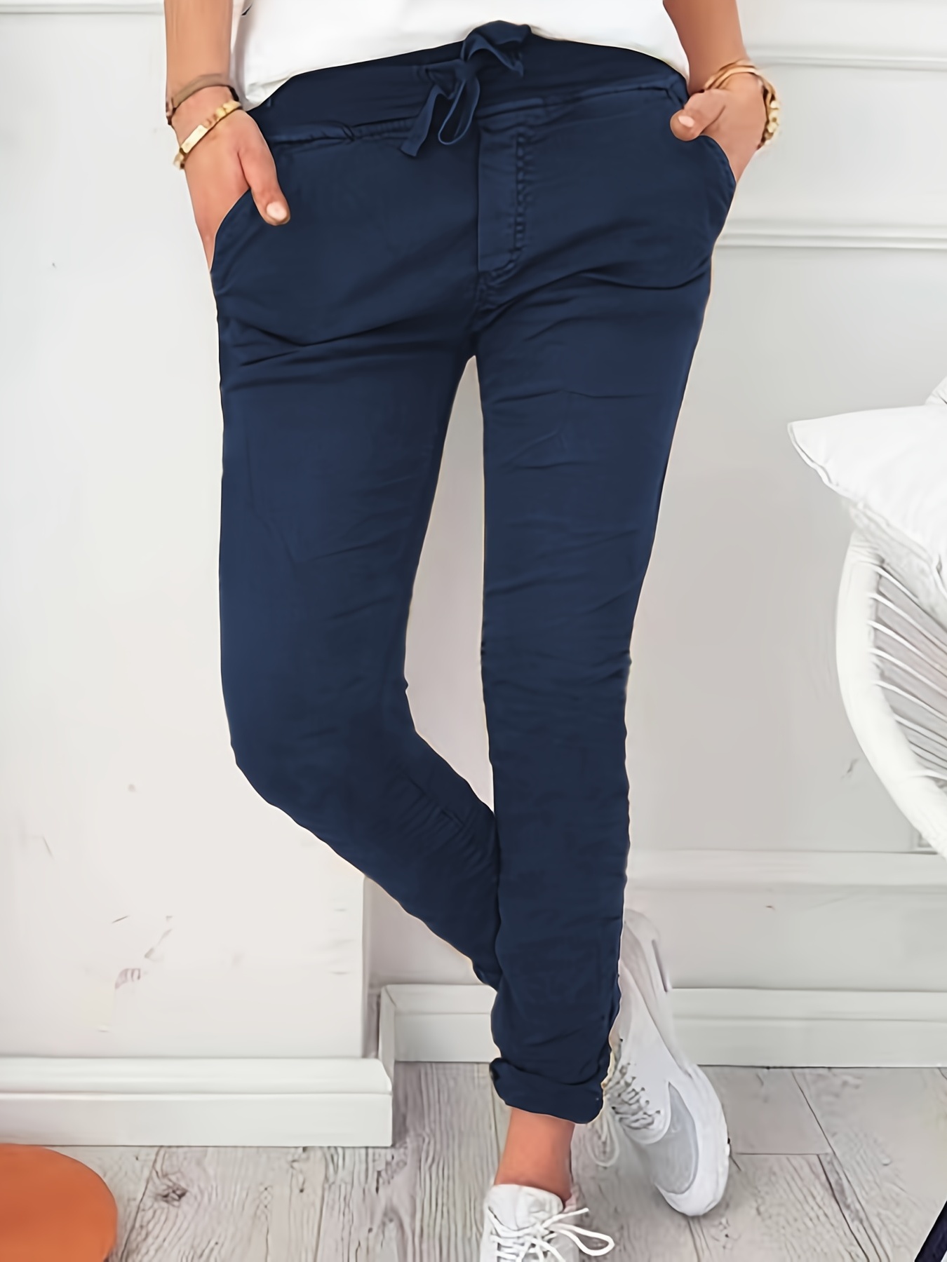 Drawstring Long Length Pants Casual Solid Pants Pockets - Temu